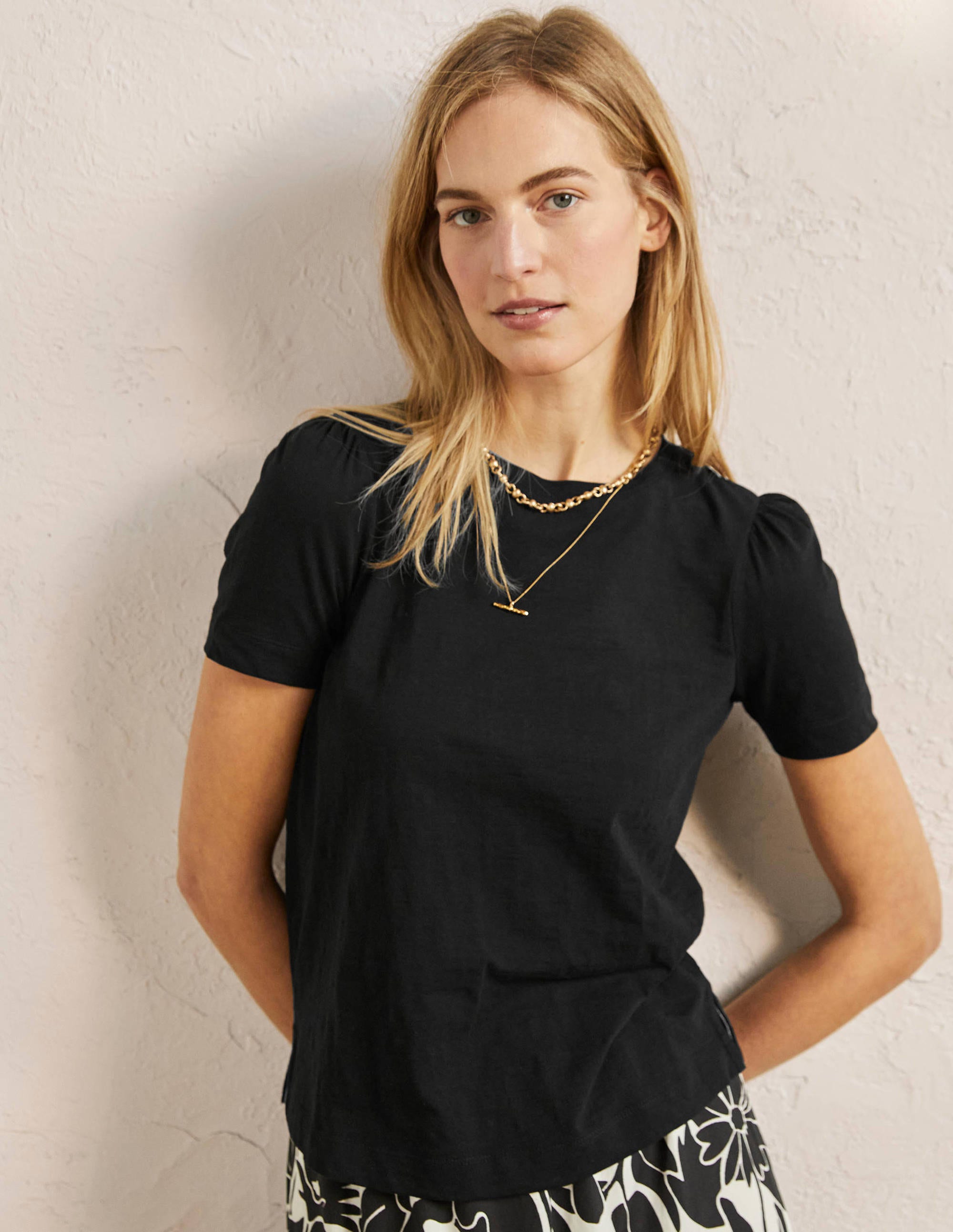 Puff Sleeve Cotton T-Shirt-Black - Image 4