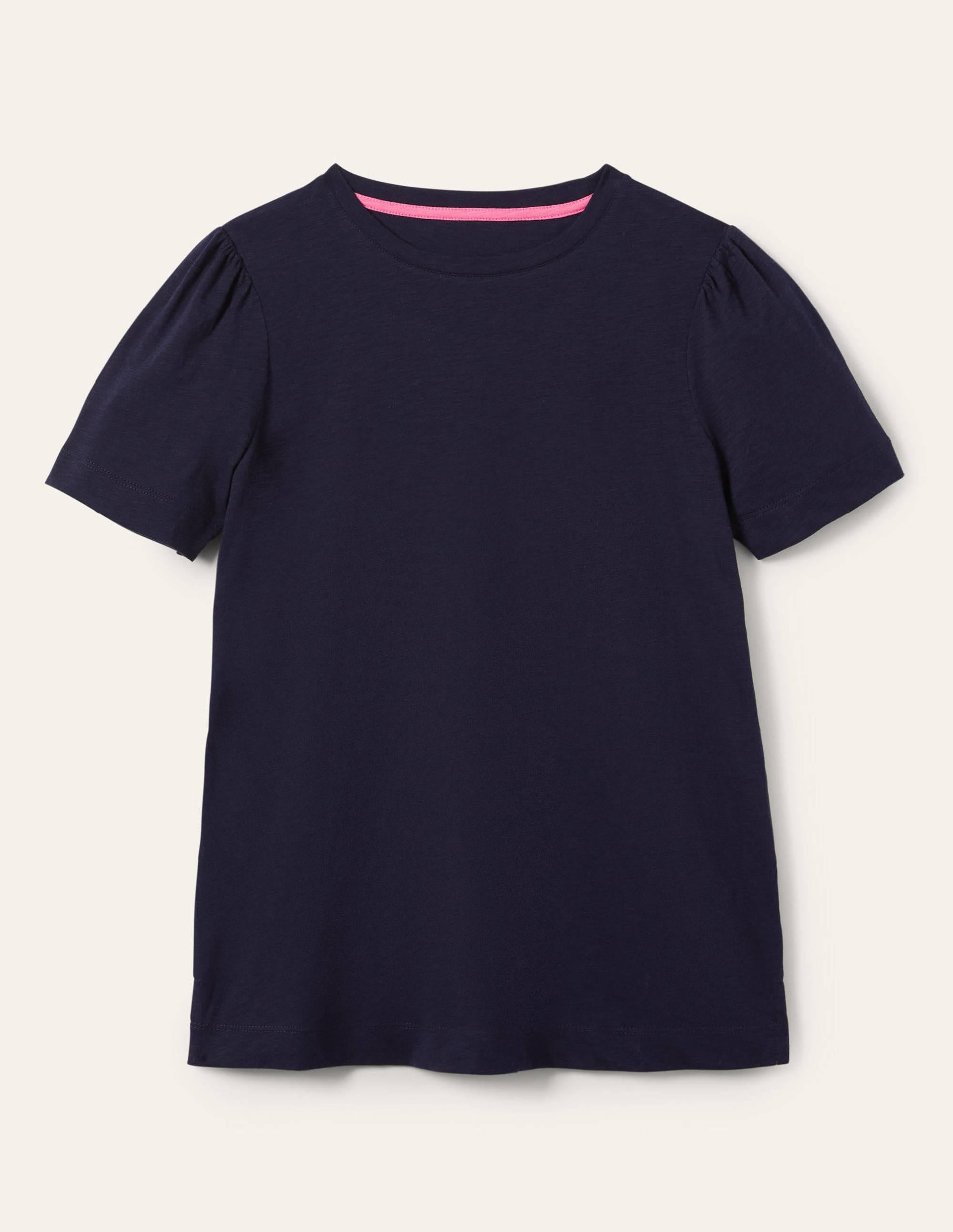 Puff Sleeve Cotton T-Shirt-Navy - Image 5