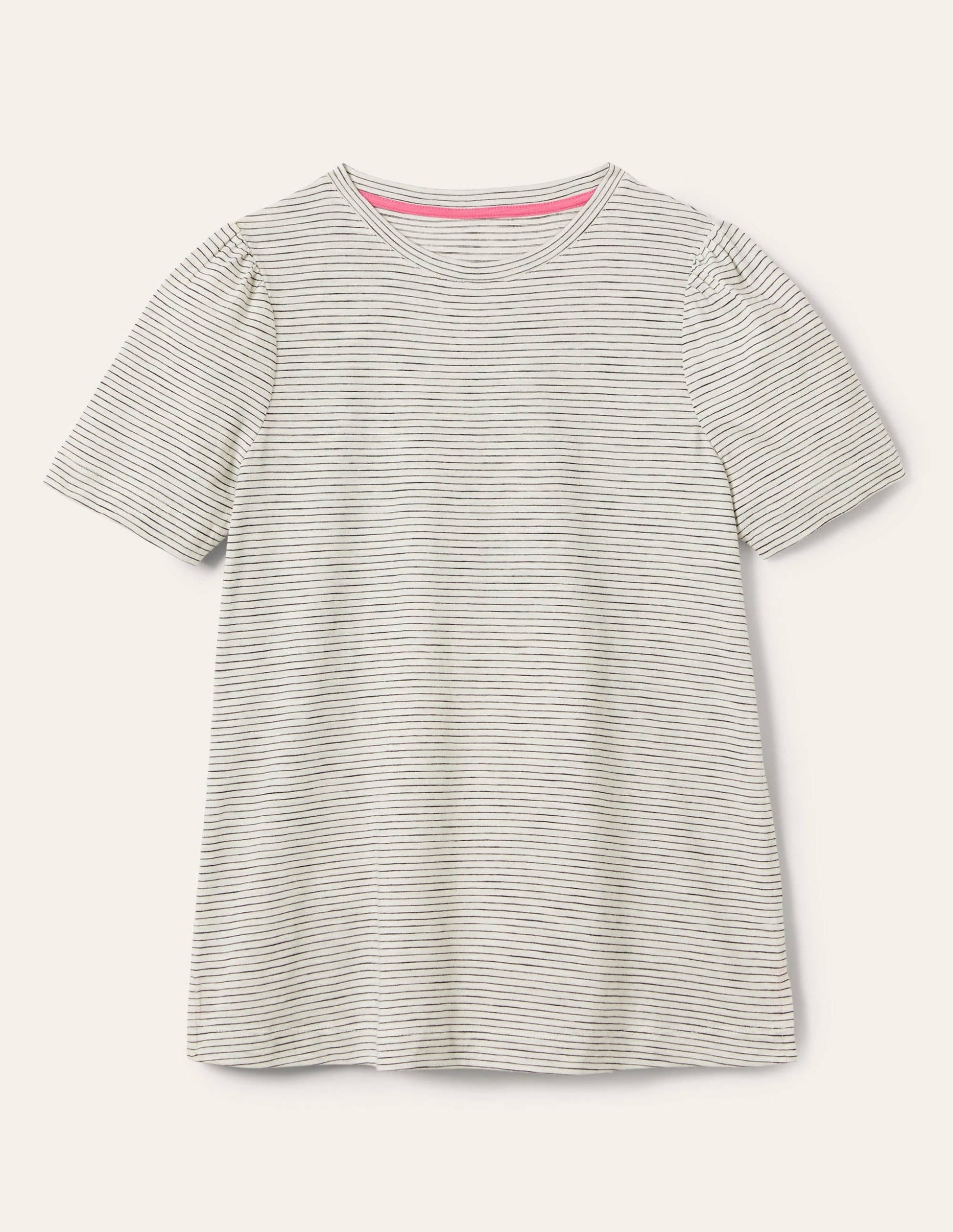 Puff Sleeve Cotton T-Shirt-Ivory / Navy Stripe-5