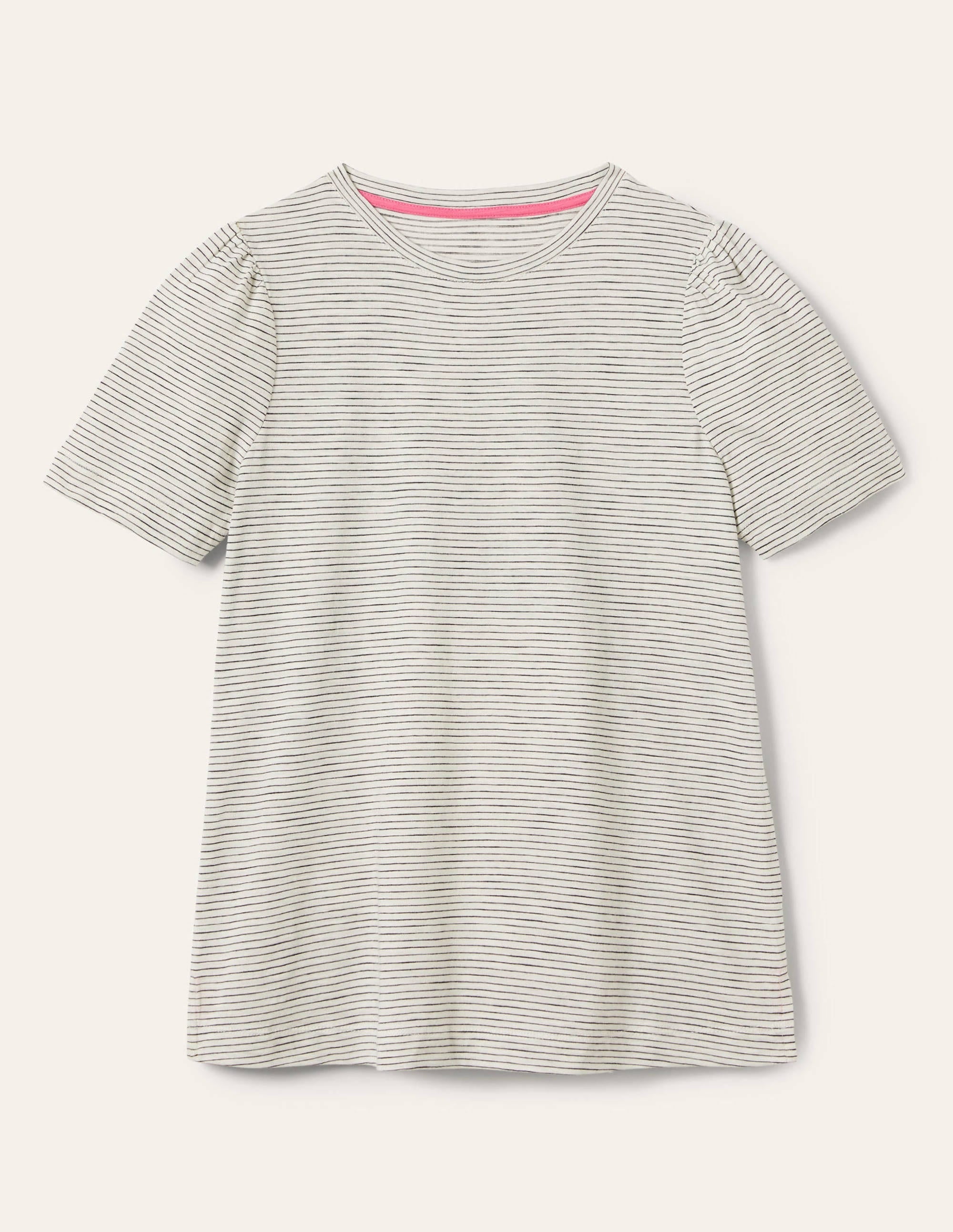 Puff Sleeve Cotton T-Shirt-Ivory / Navy Stripe - Image 5