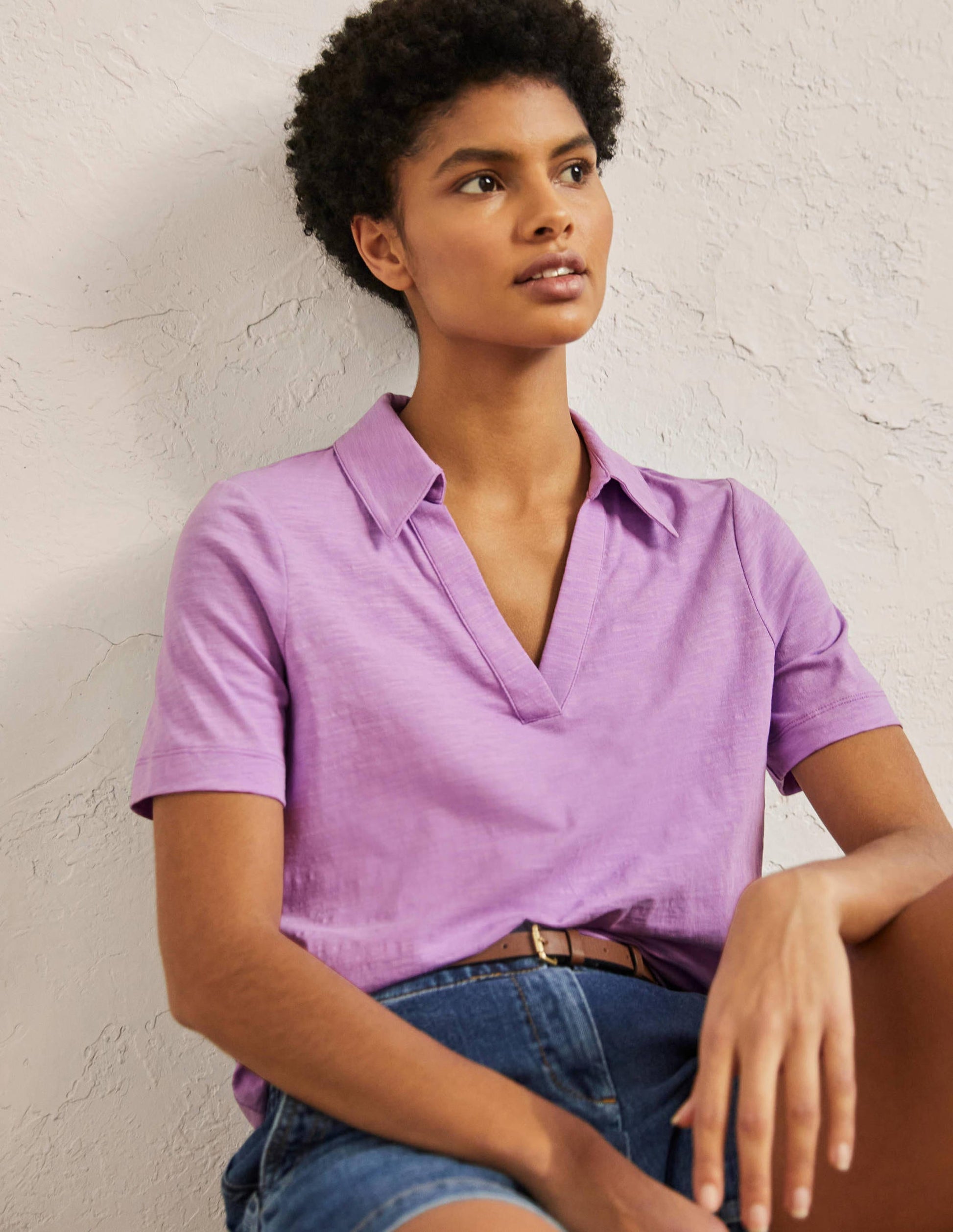 Cotton Polo Top-African Violet-1