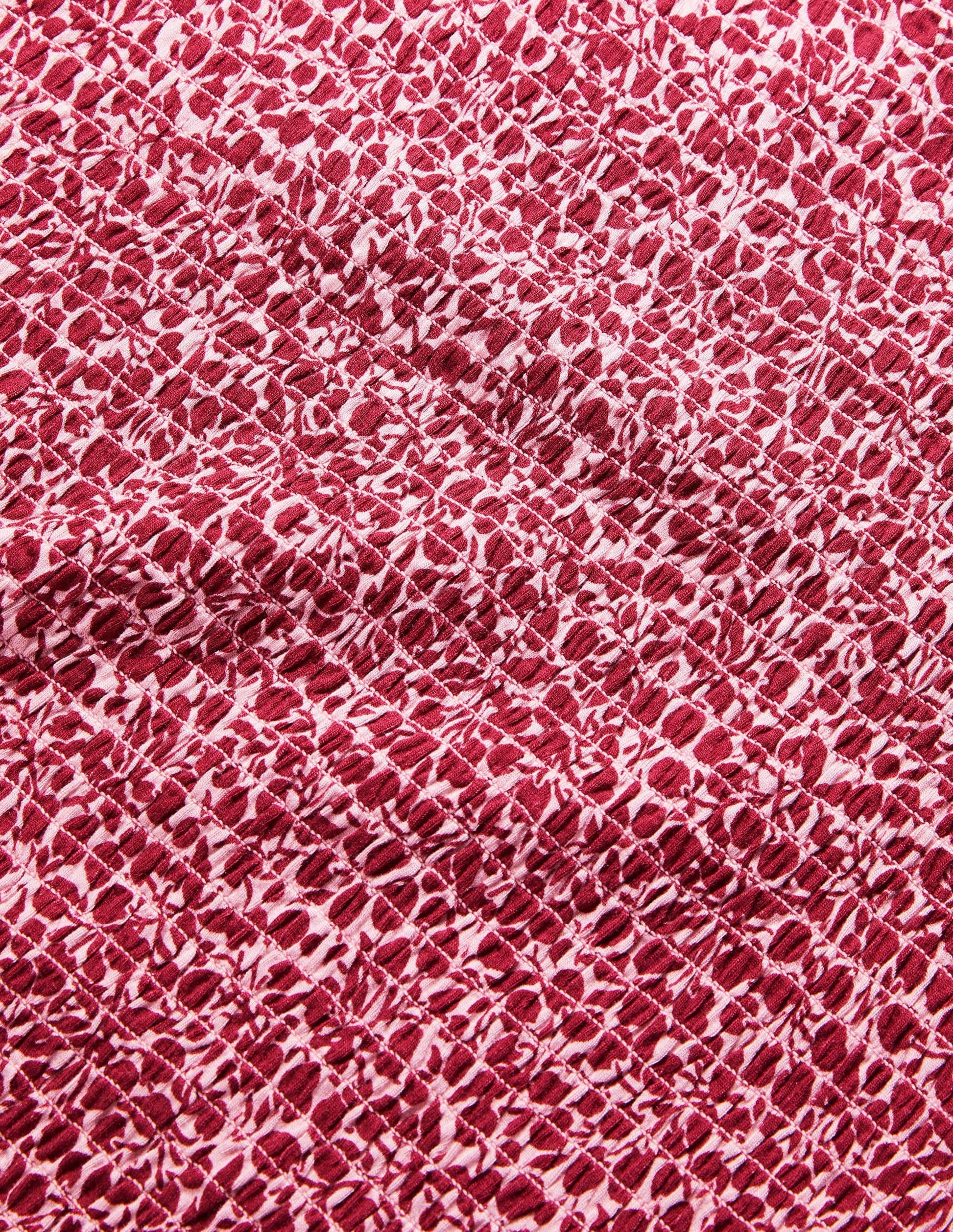 Smocked Bodice Blouson Top-Sumac Red, Flora Sprig-5