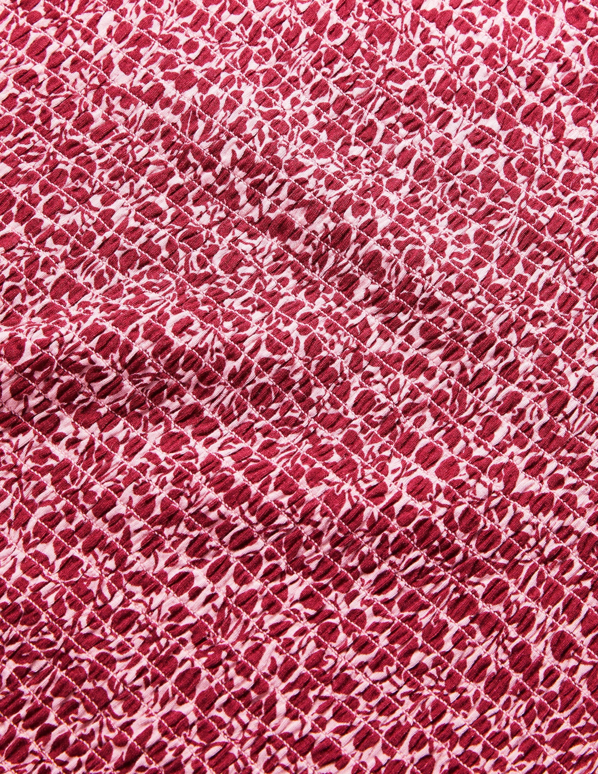 Smocked Bodice Blouson Top-Sumac Red, Flora Sprig - Image 5
