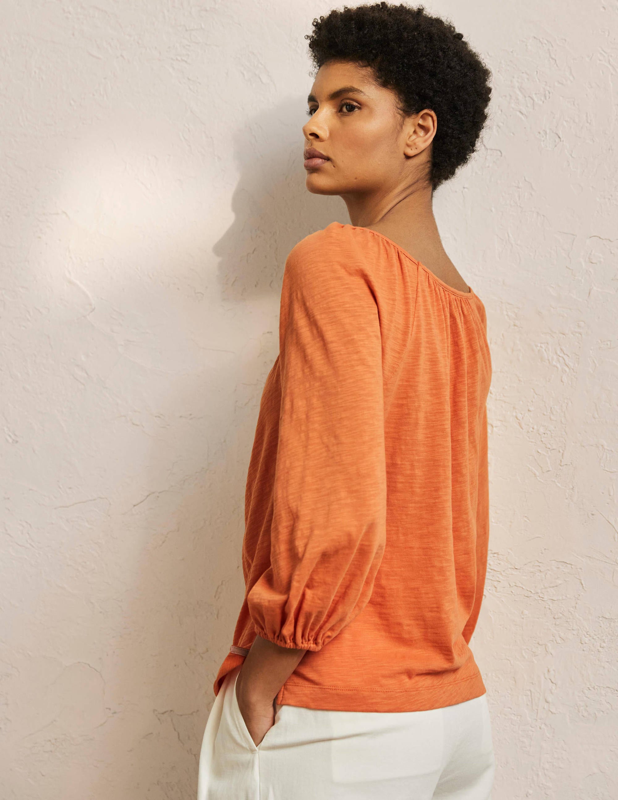 Blouson Sleeve Cotton Top-Dusty Orange - Image 3
