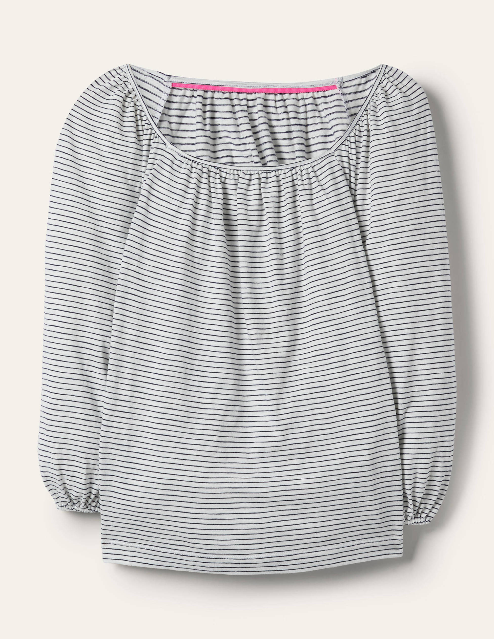 Blouson Sleeve Cotton Top-Ivory / Navy Stripe - Image 5