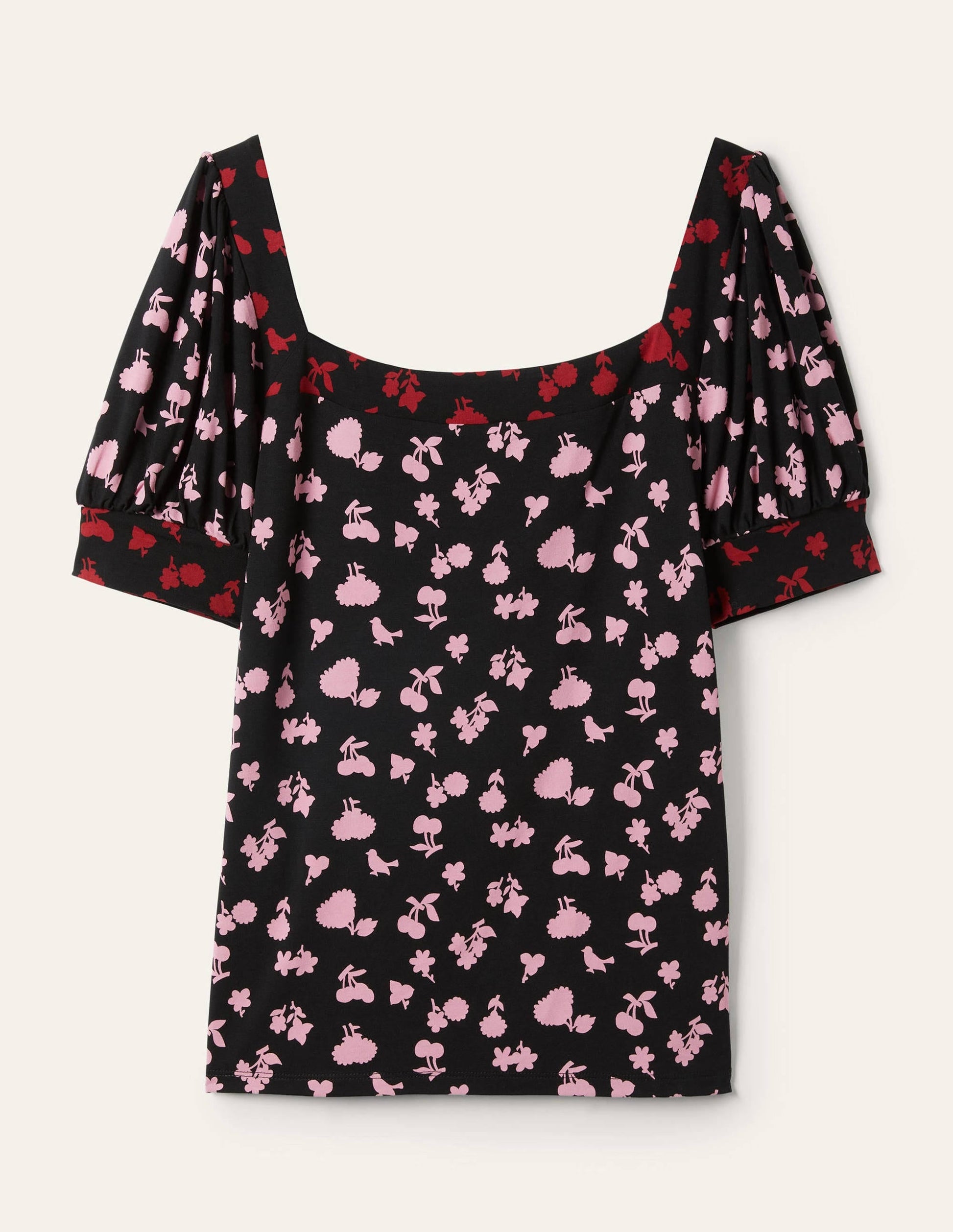 Eva Square Neck Jersey Top-Black and Formica Woodland Bud-5