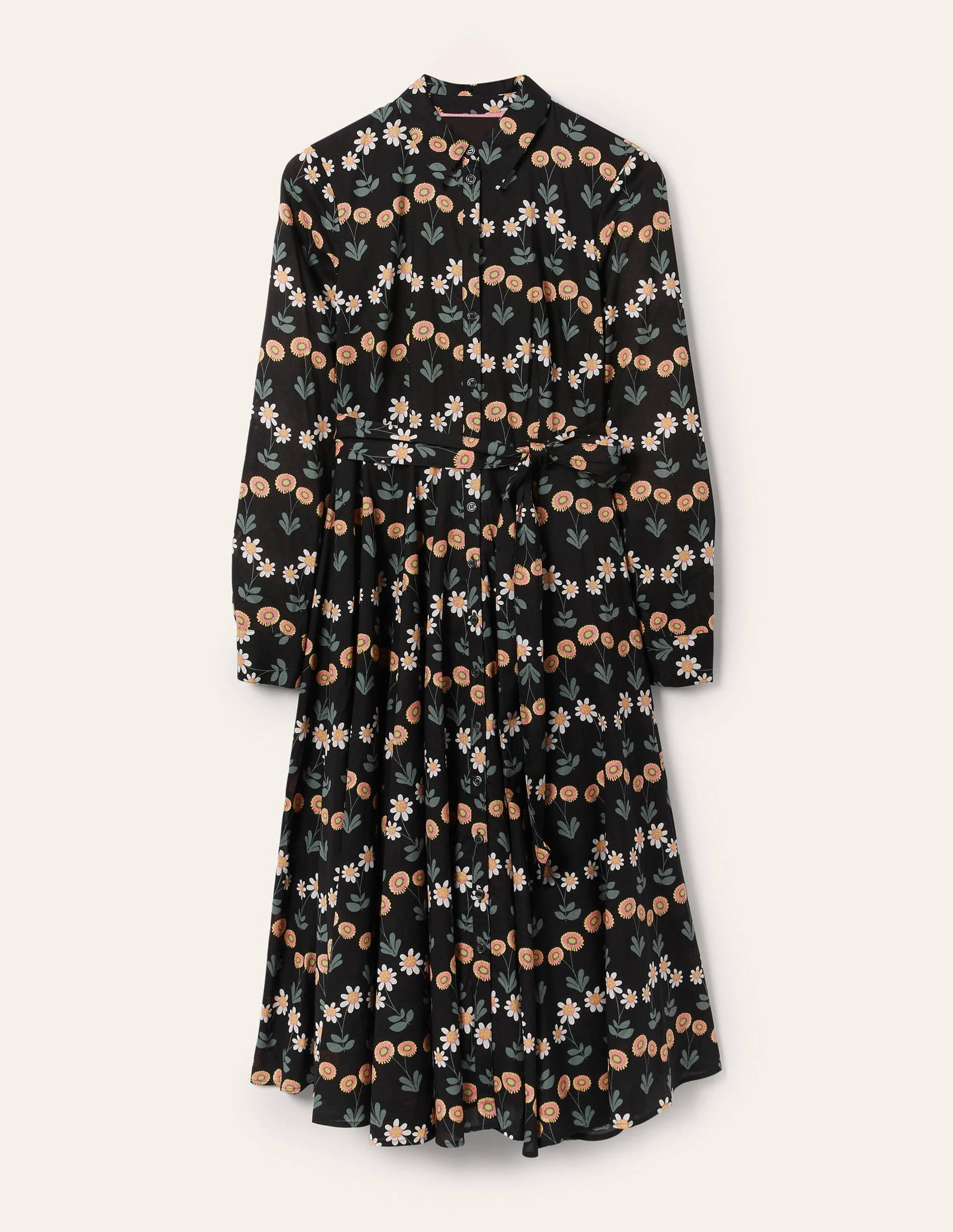 Kitty Midi Shirt Dress-Black, Delicate Daisy-5