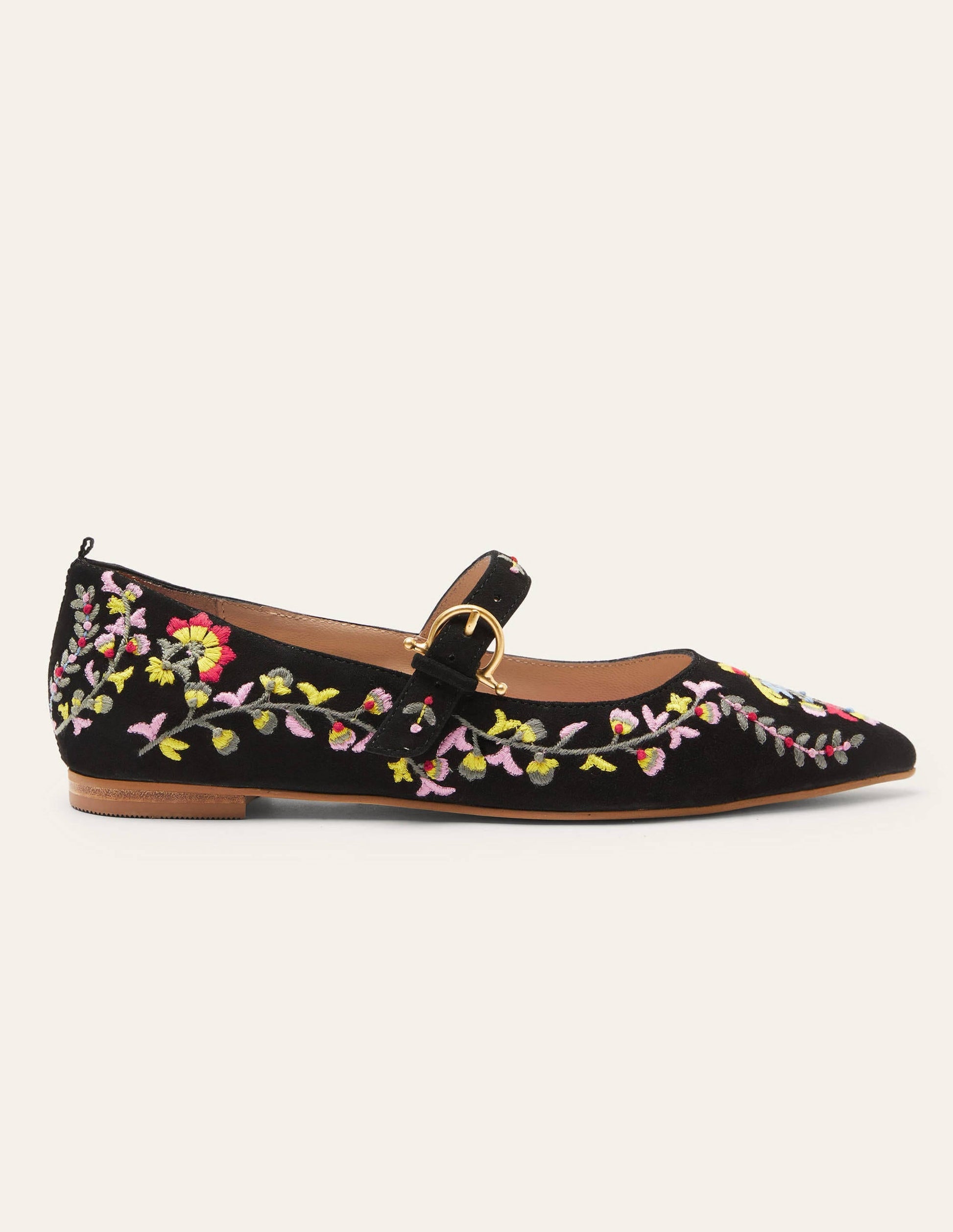 Pointed Toe Mary Jane Shoes-Black, Multi Embroidery-2