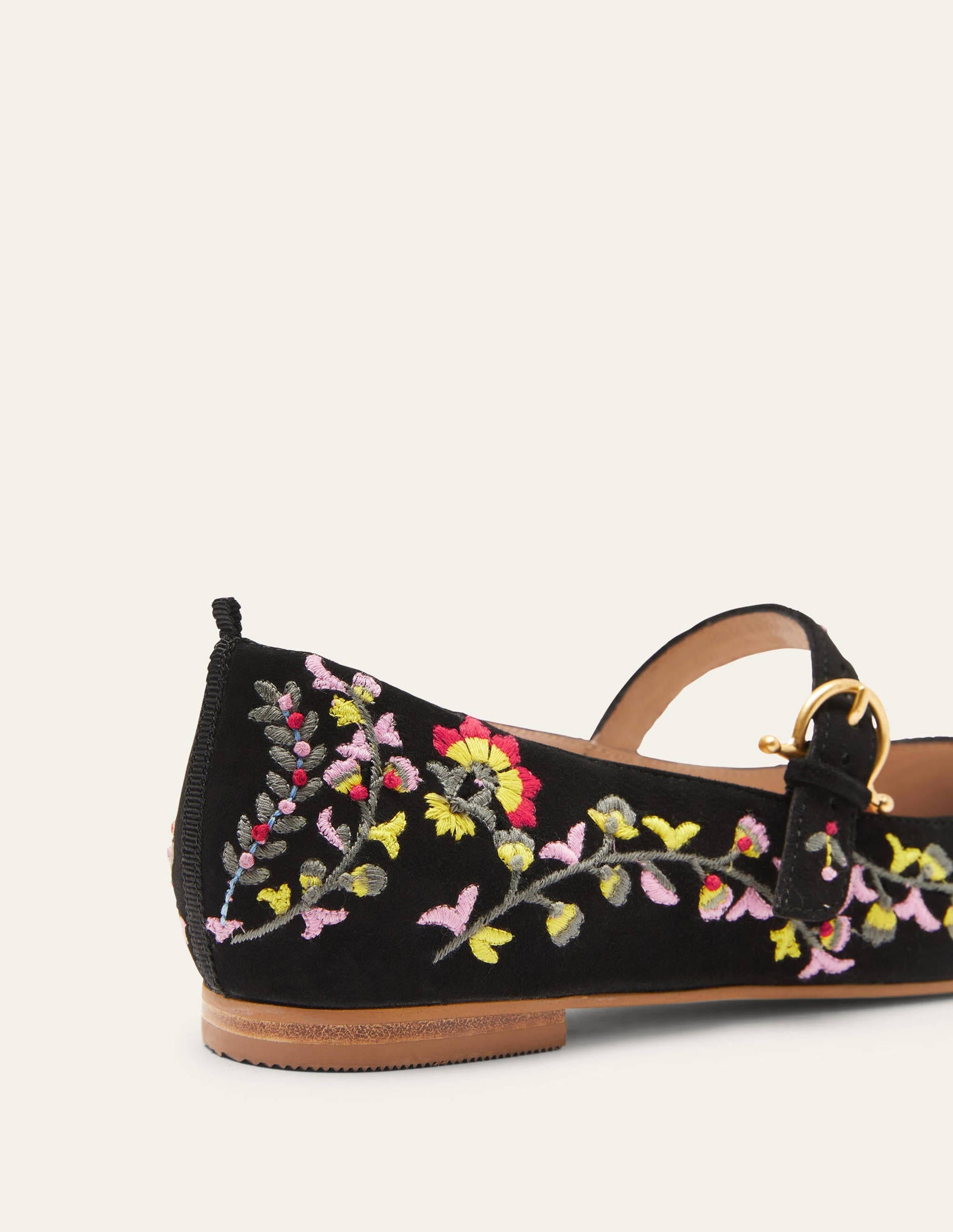 Pointed Toe Mary Jane Shoes-Black, Multi Embroidery-4