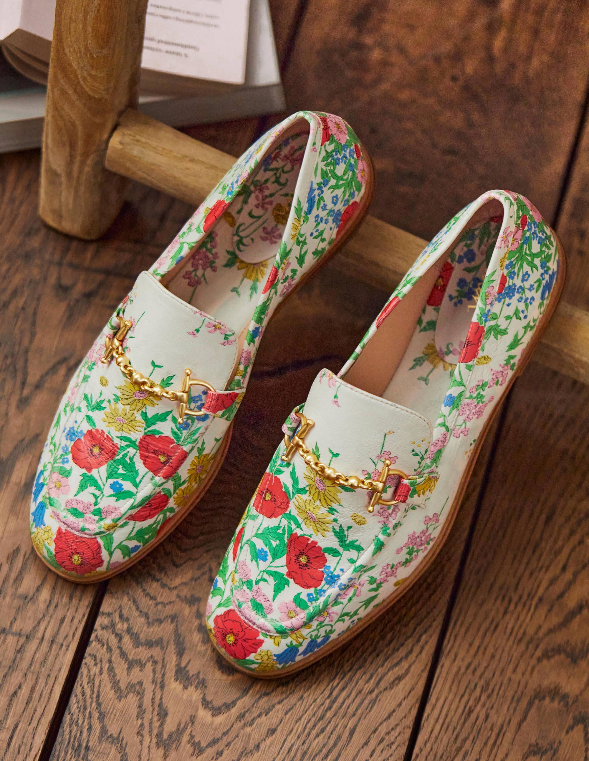 Snaffle Detail Leather Loafers-Ivory, Botanical Terrace - Image 1