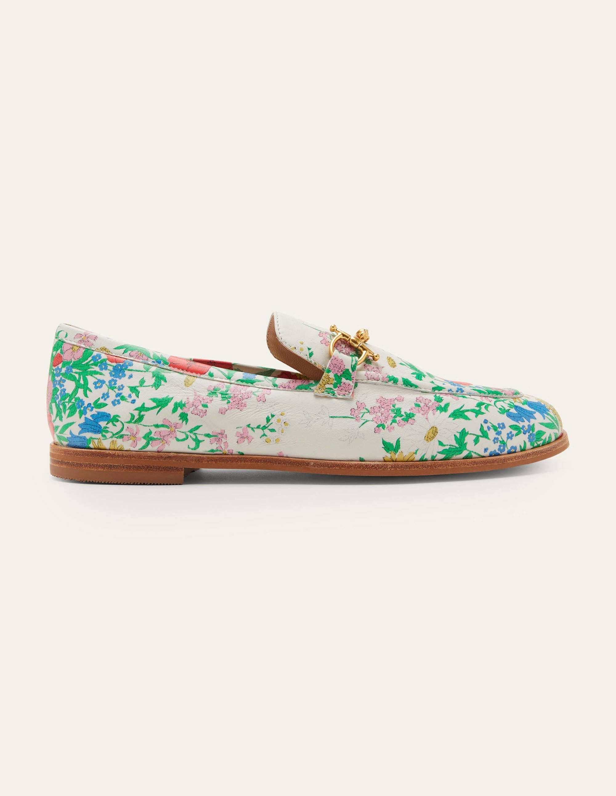 Snaffle Detail Leather Loafers-Ivory, Botanical Terrace - Image 2
