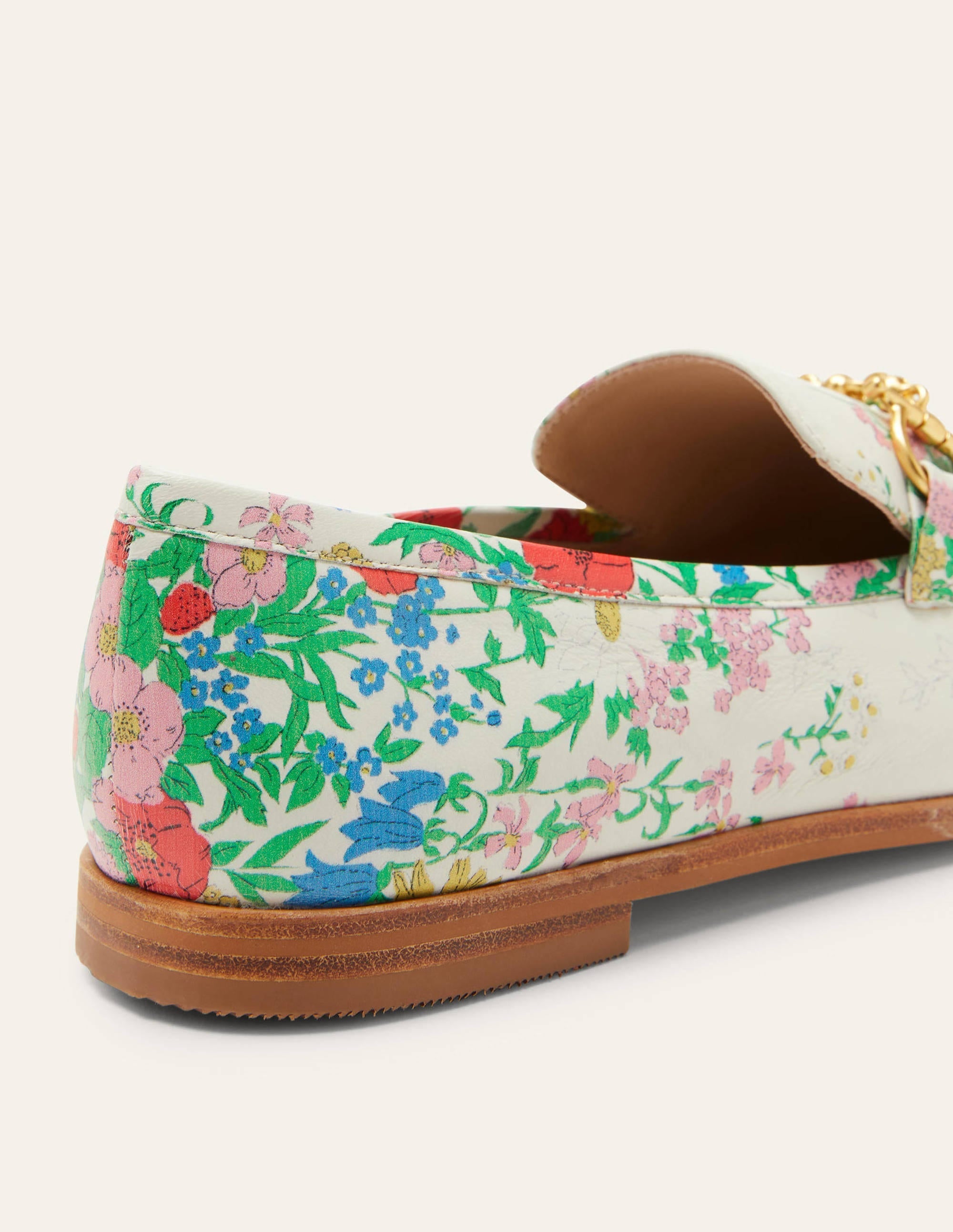 Snaffle Detail Leather Loafers-Ivory, Botanical Terrace - Image 3