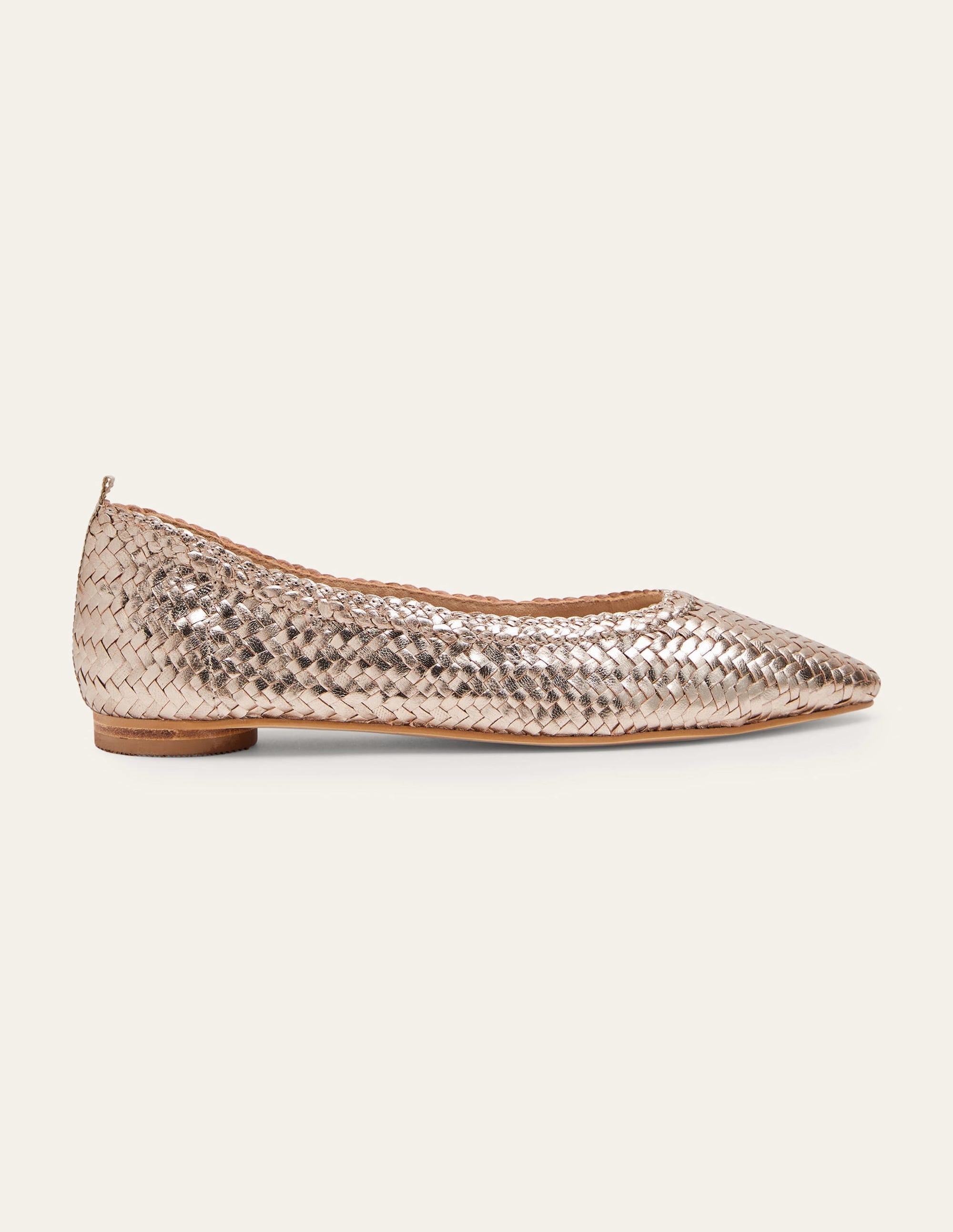 Almond Toe Ballerinas-Metallic Gold Woven - Image 3