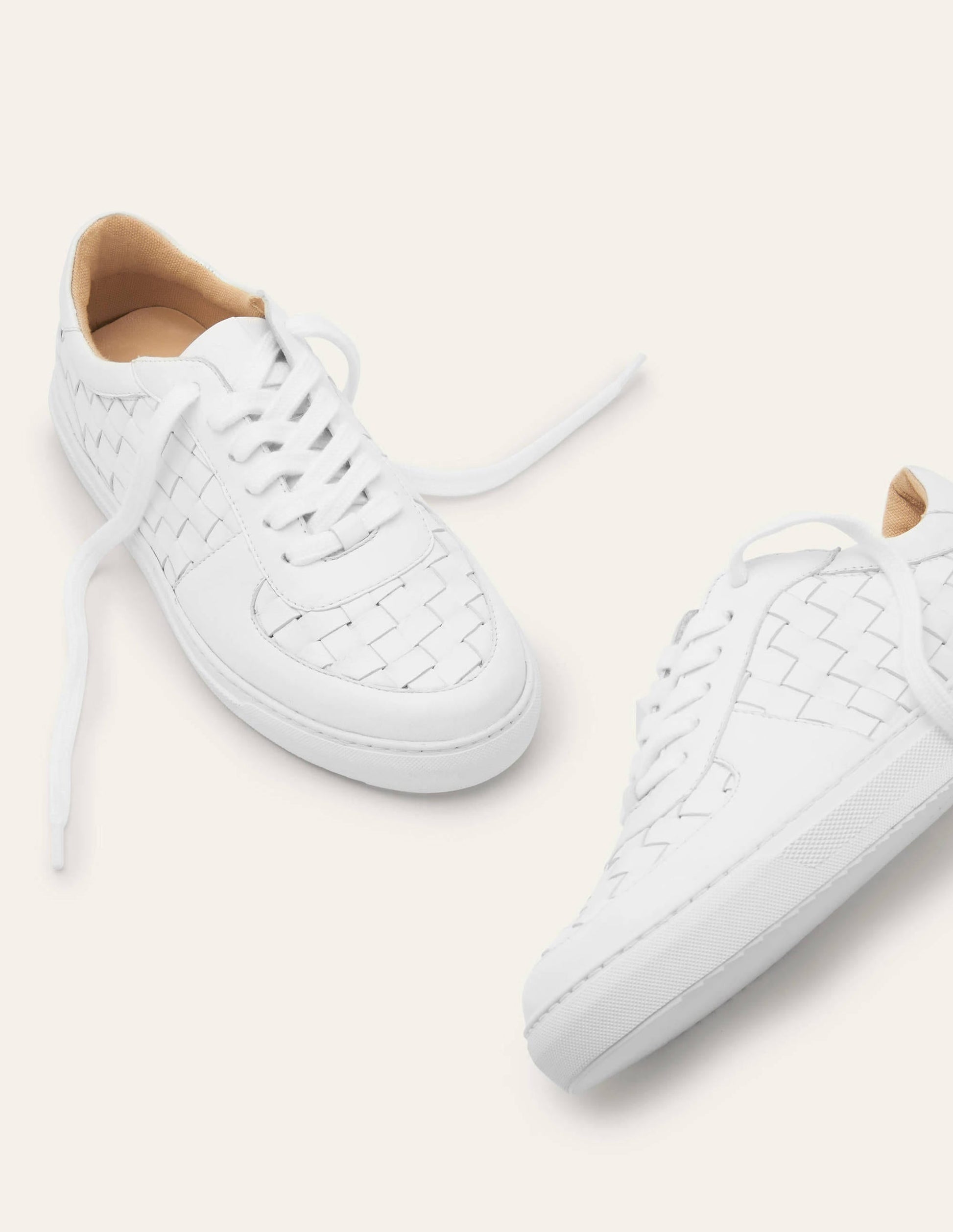 Lace Up Leather Trainers-White Woven-1