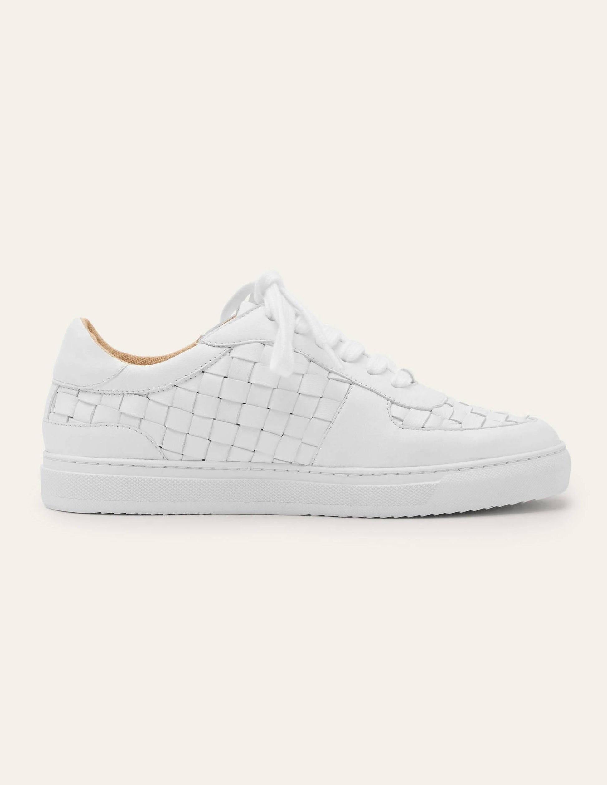 Lace Up Leather Trainers-White Woven-2