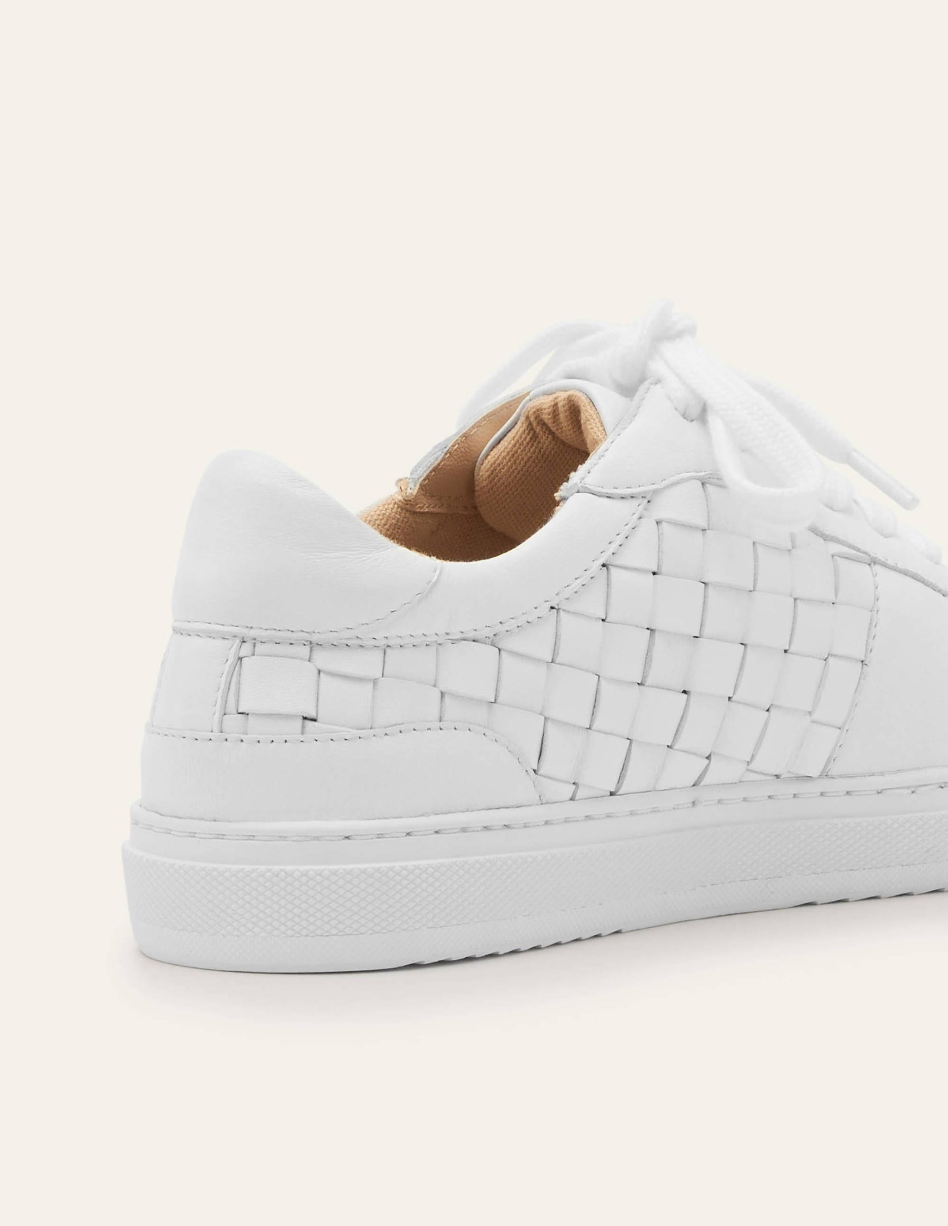 Lace Up Leather Trainers-White Woven-3