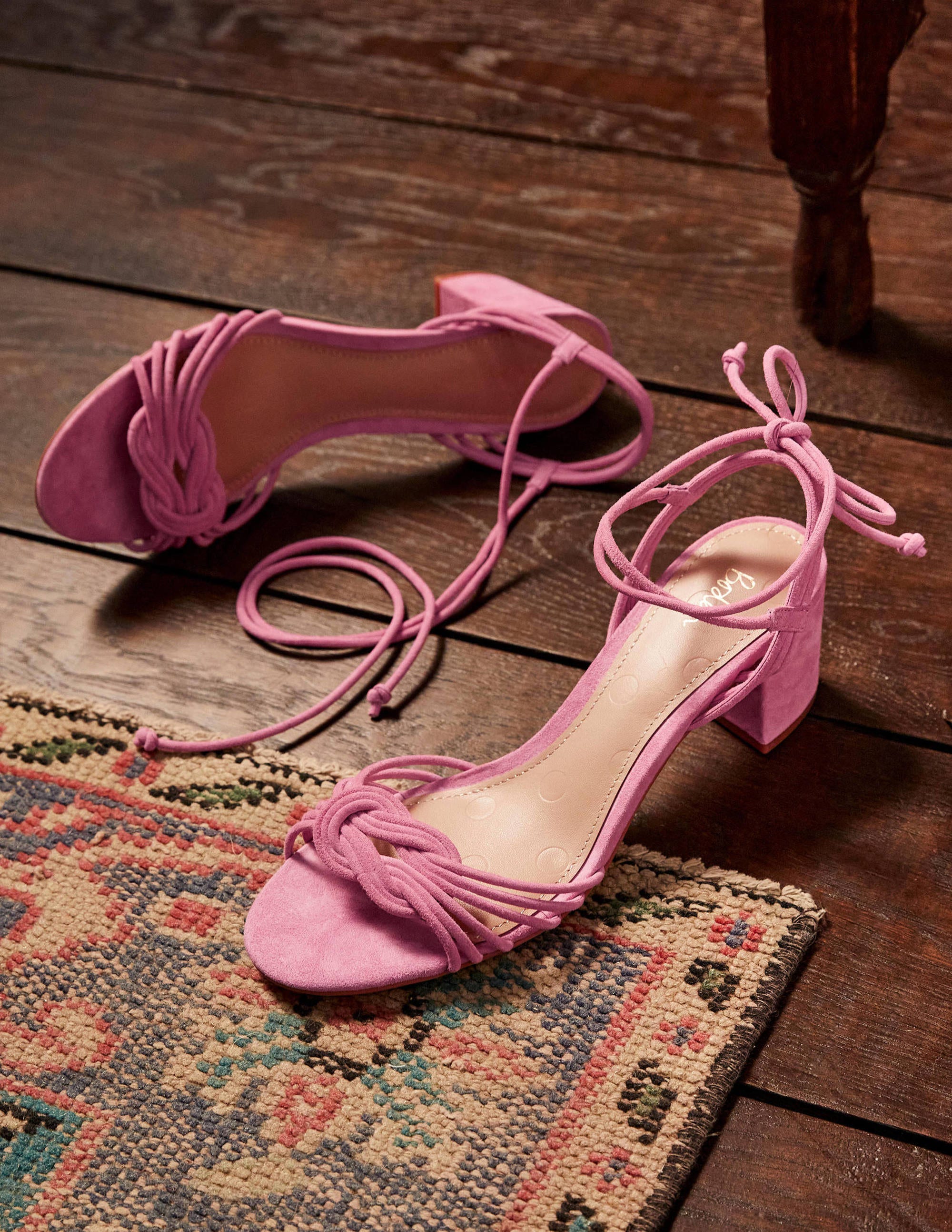 Knot Detail Heel Sandals-Sachet Pink - Image 1