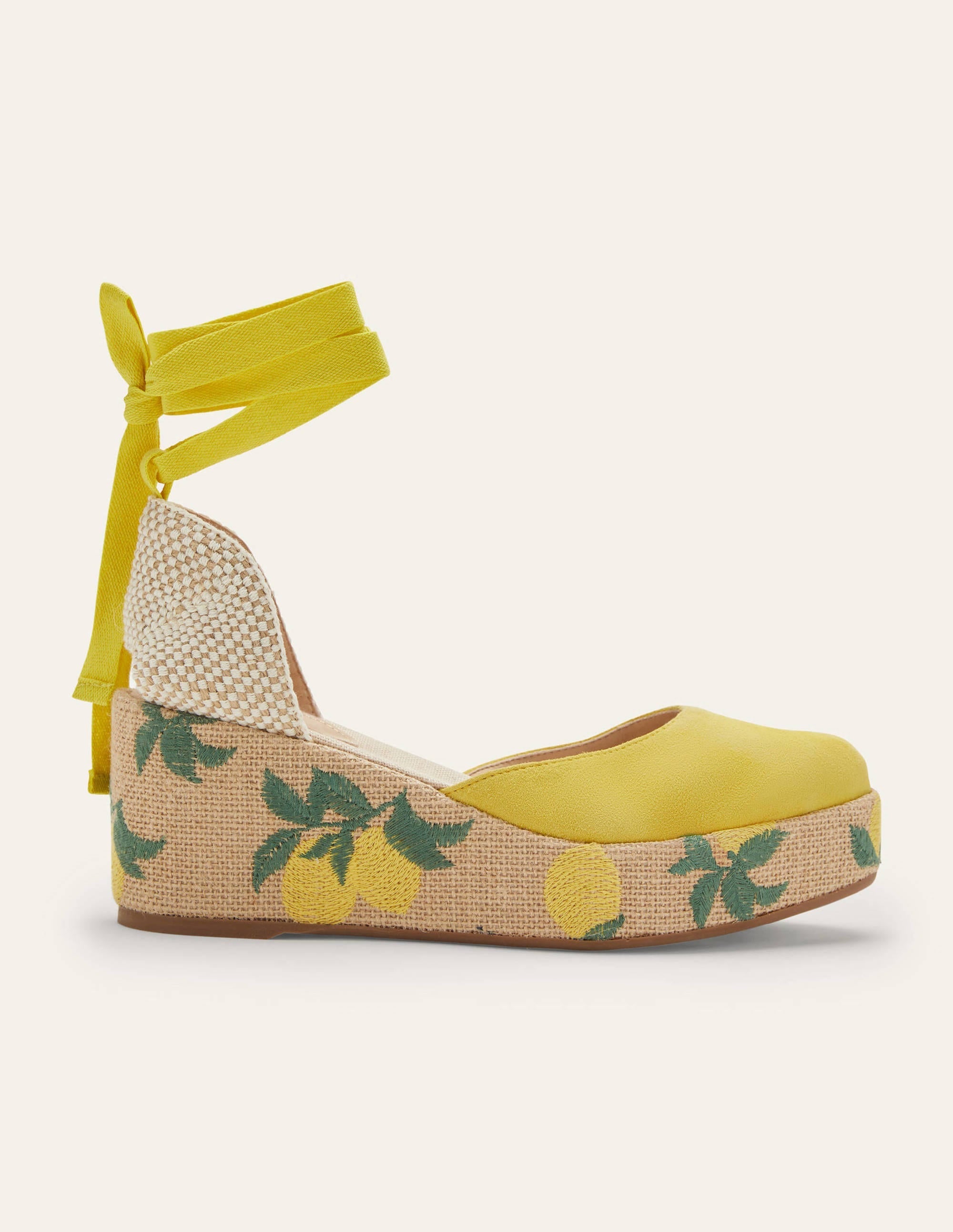 High Espadrille Wedges-Embroidered Lemon - Image 2