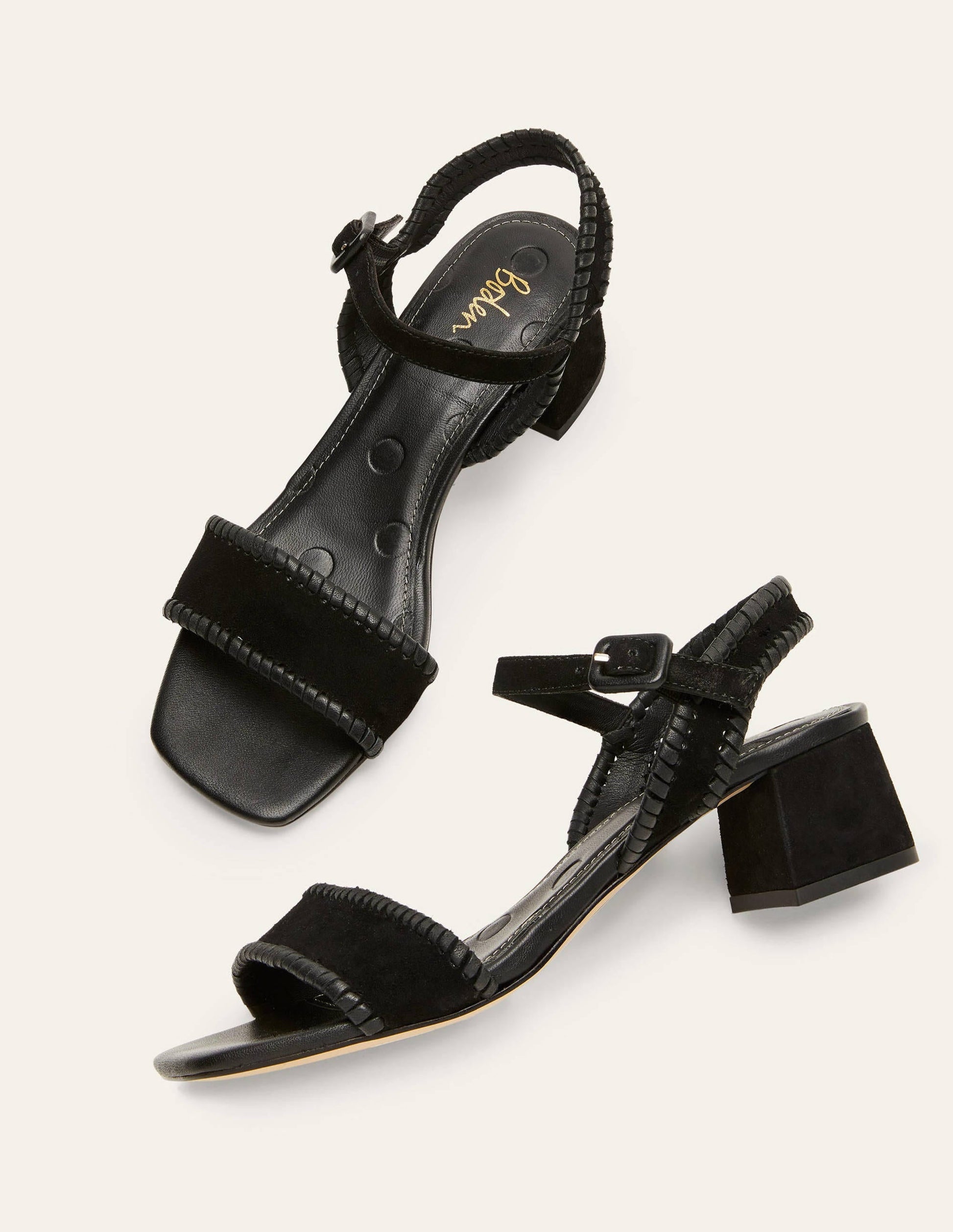 Block Heel Suede Sandals-Black-1