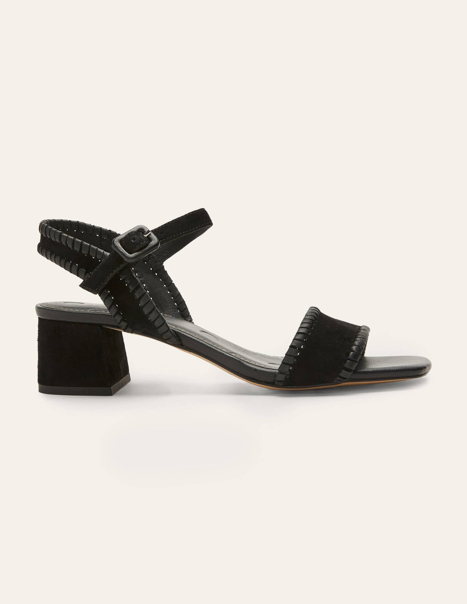 Block Heel Suede Sandals-Black-2