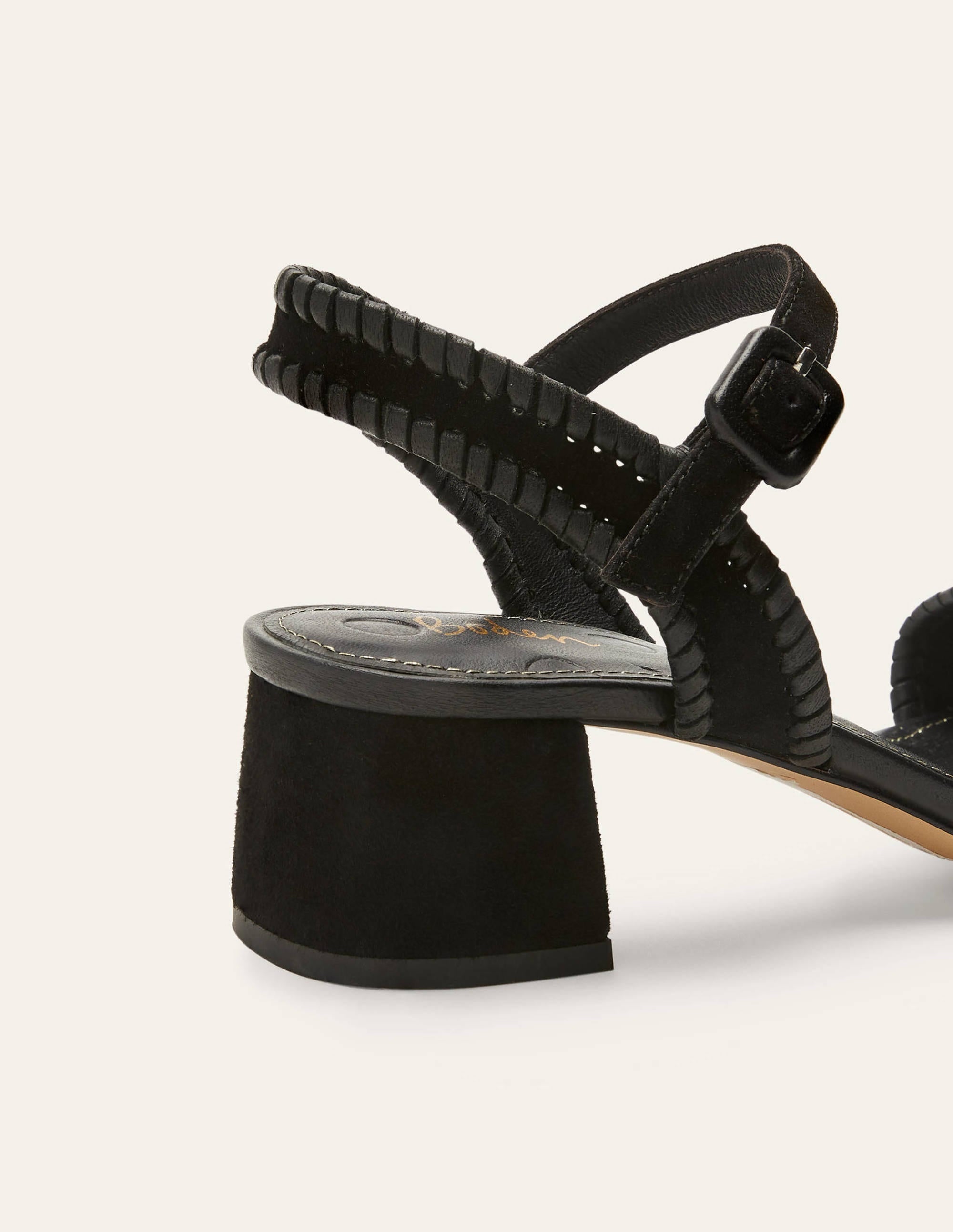 Block Heel Suede Sandals-Black - Image 3