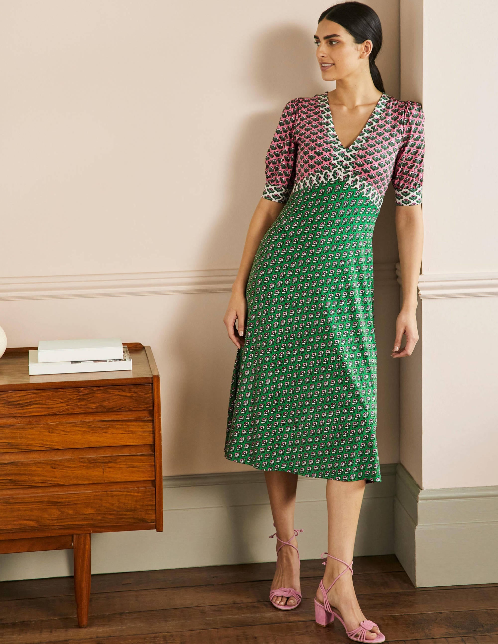 Eva Jersey Midi Dress-Azalea Oriental Bud - Image 1