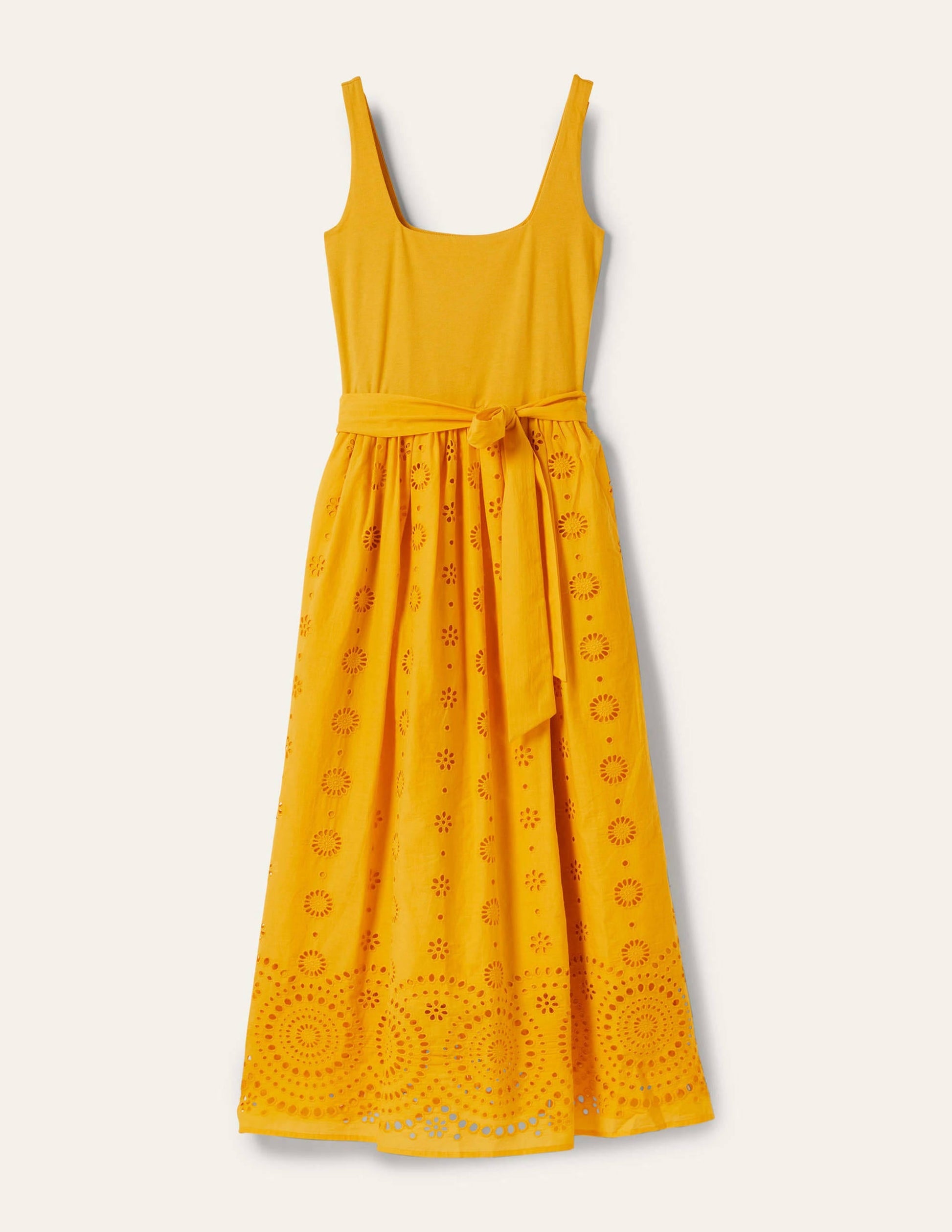 Broderie Mix Midi Dress-Honeycomb-5