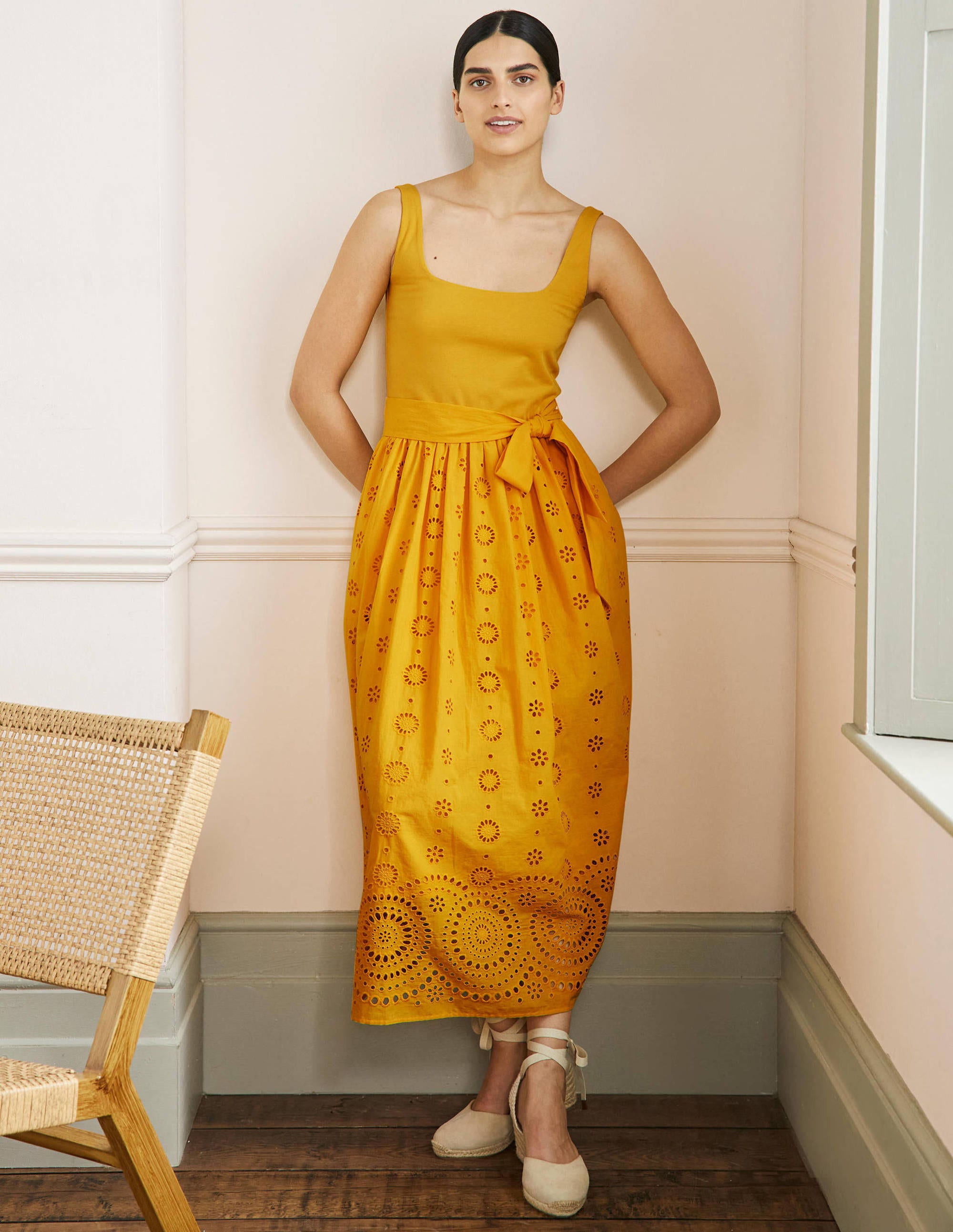 Broderie Mix Midi Dress-Honeycomb - Image 1