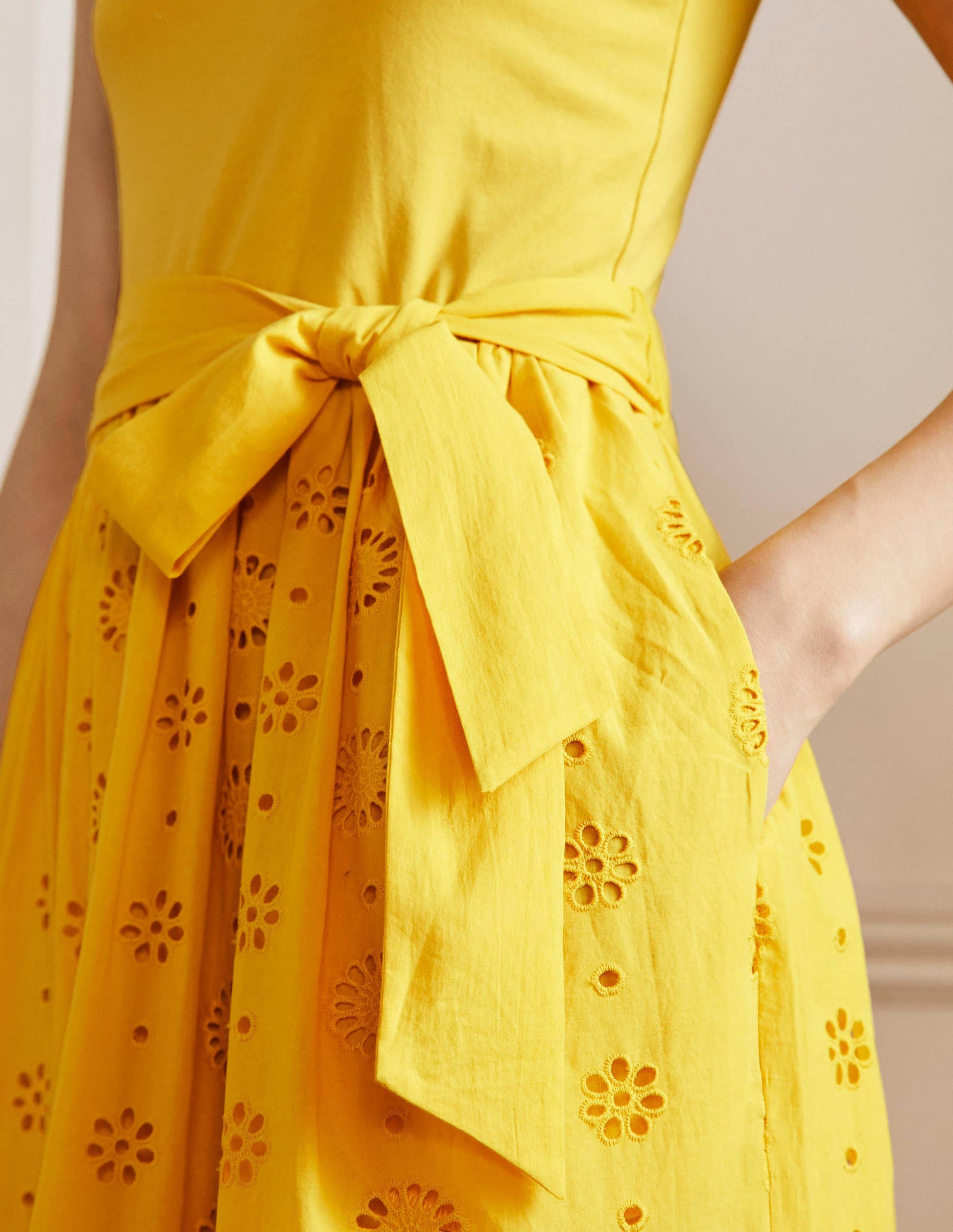Broderie Mix Midi Dress-Honeycomb-2