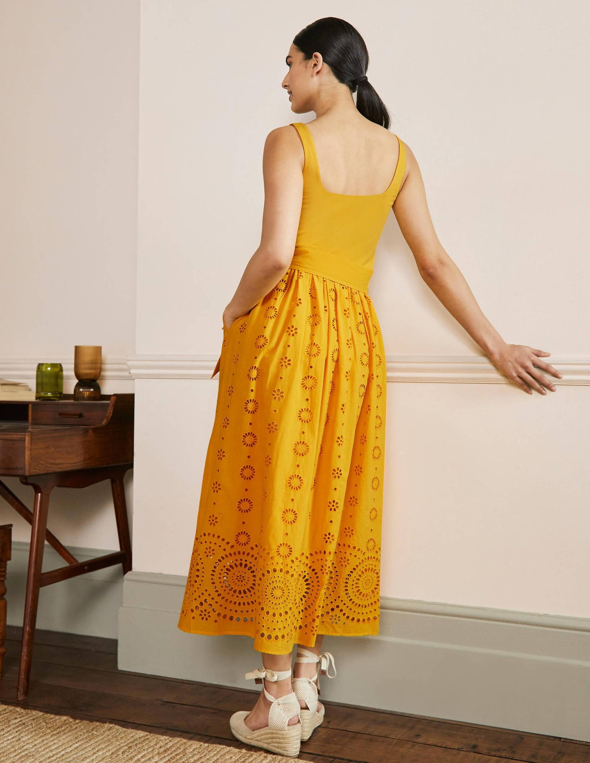 Broderie Mix Midi Dress-Honeycomb-3
