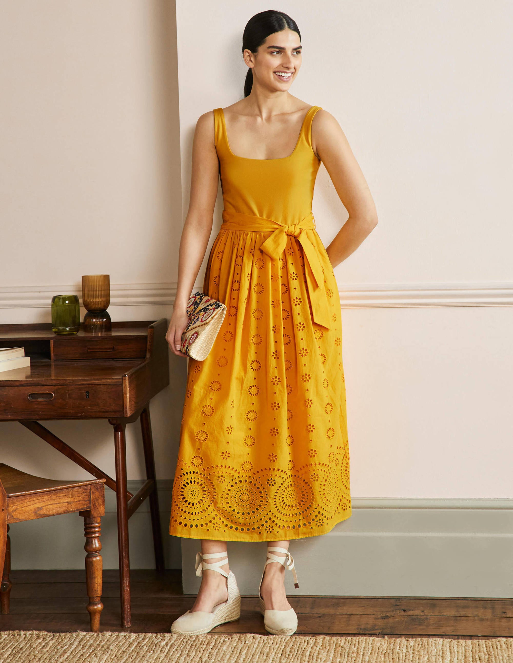 Broderie Mix Midi Dress-Honeycomb - Image 4