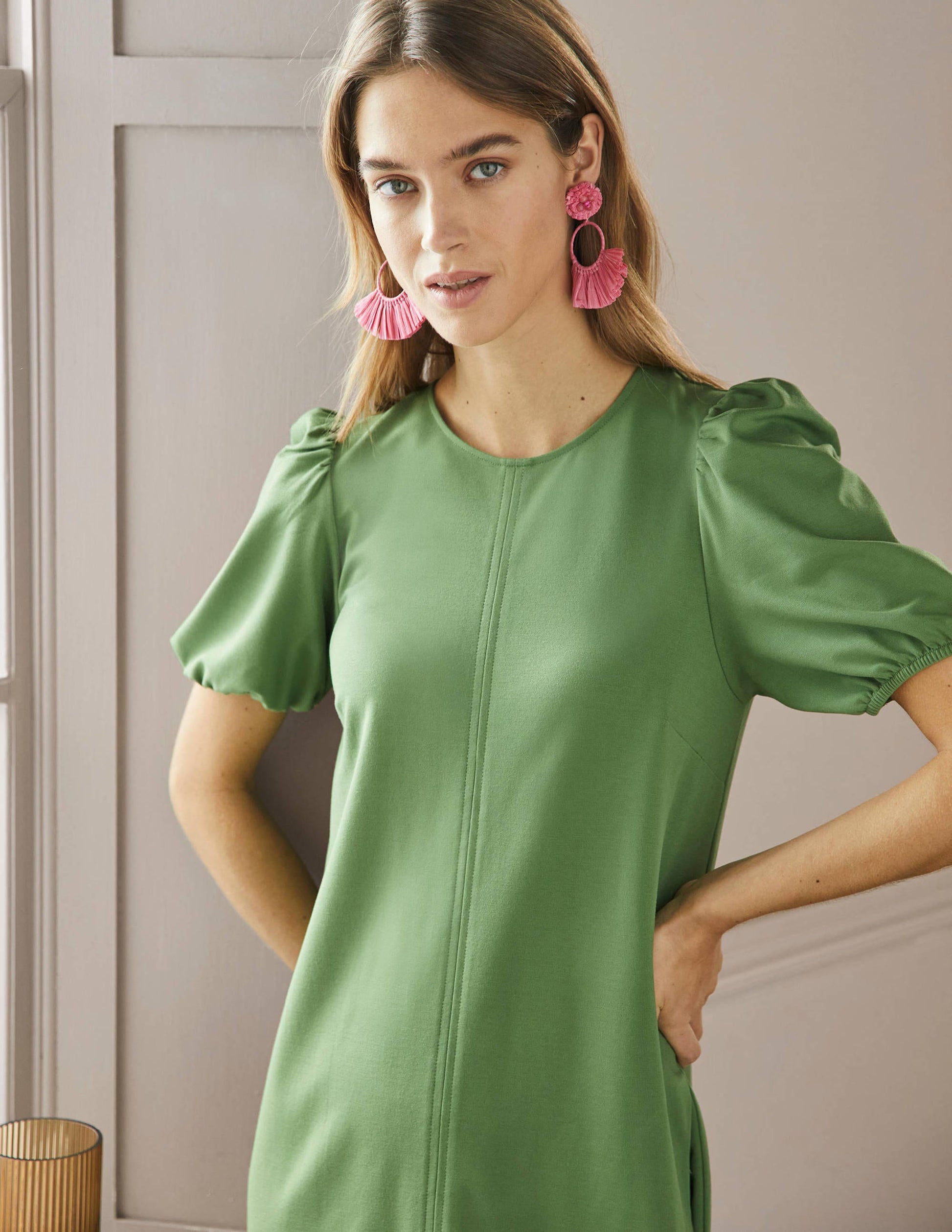 Seam Detail Jersey Shift Dress-English Ivy-4