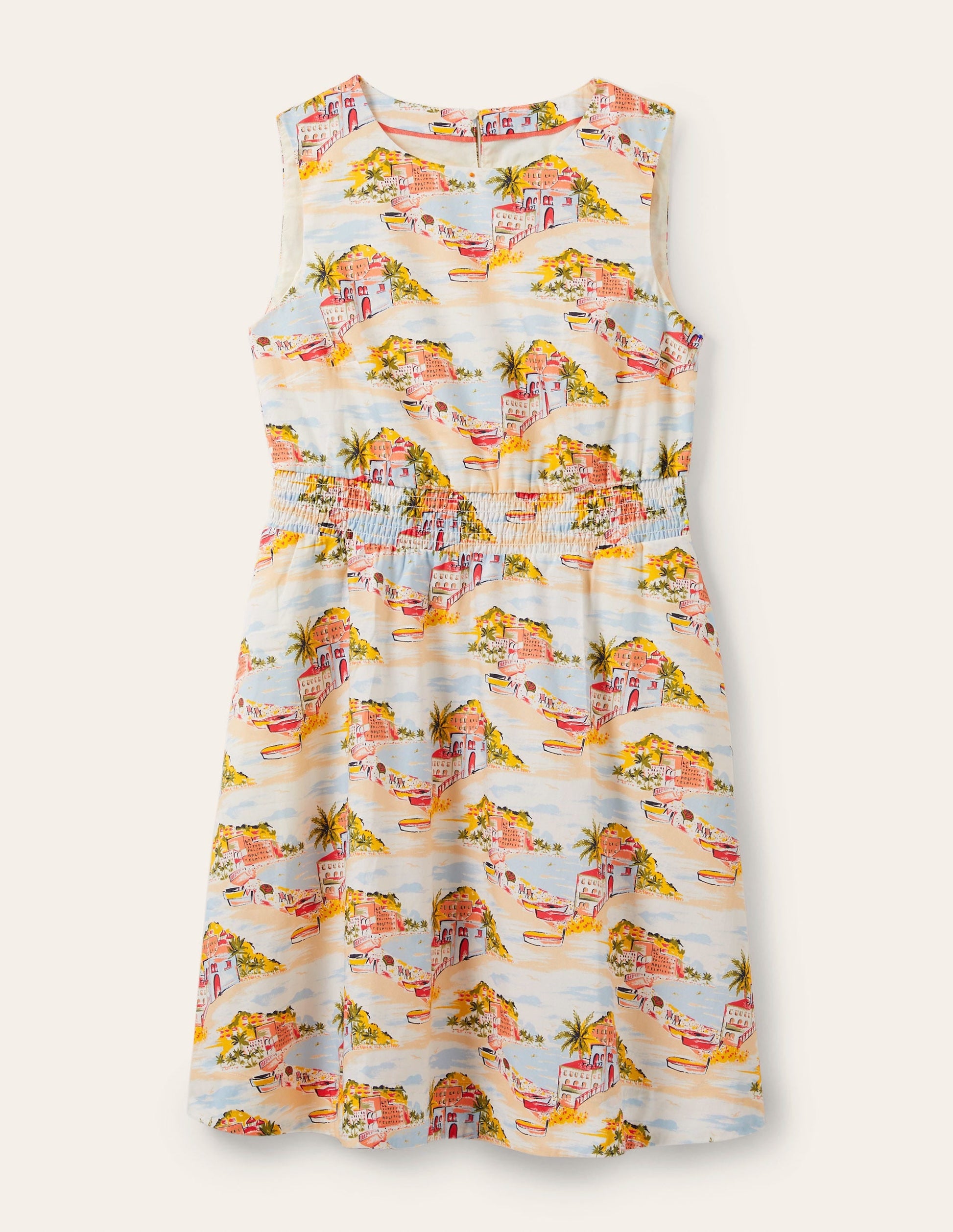 Smocked Waist Mini Dress-Ivory, Paradise Bay-5