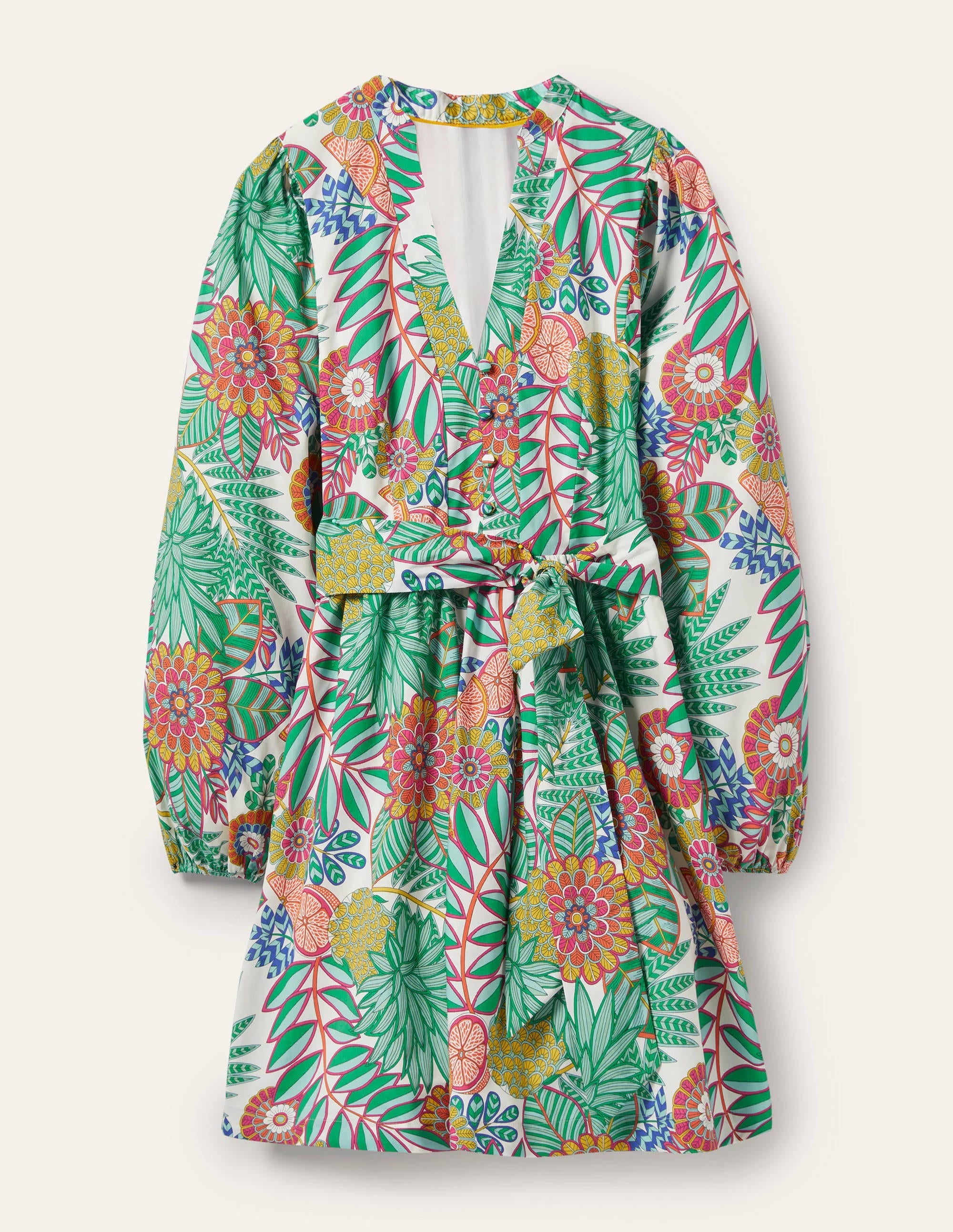 Notch Neck Cotton Dress-Ivory, Pineapple Bloom - Image 5