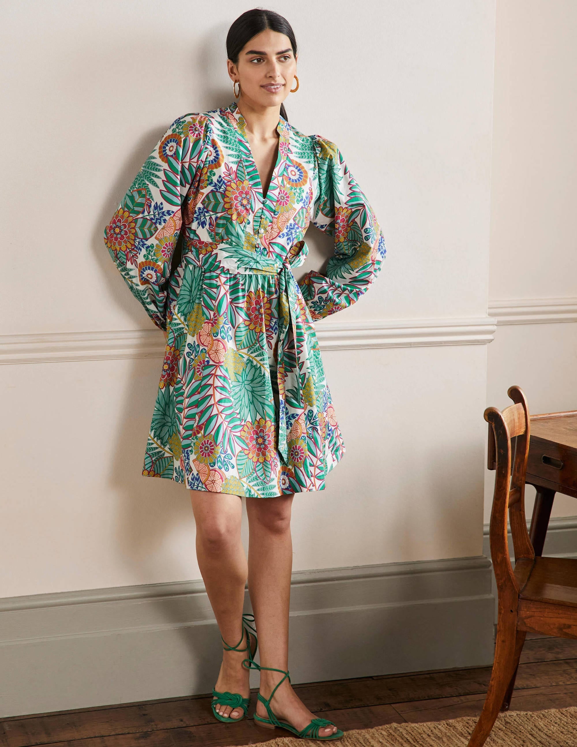 Notch Neck Cotton Dress-Ivory, Pineapple Bloom - Image 4