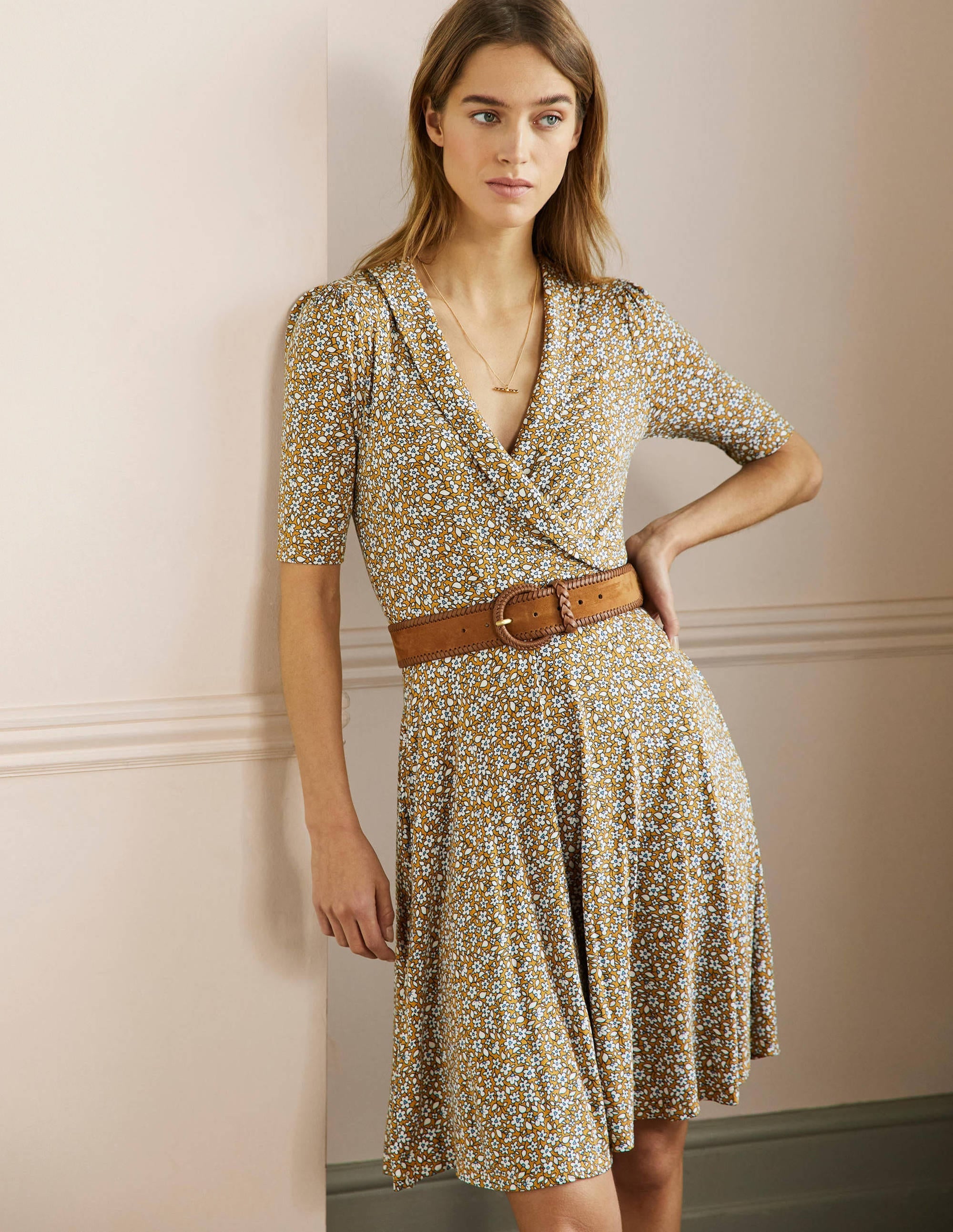 Fixed Wrap Jersey Dress-Brioche, Blooming Bud - Image 4