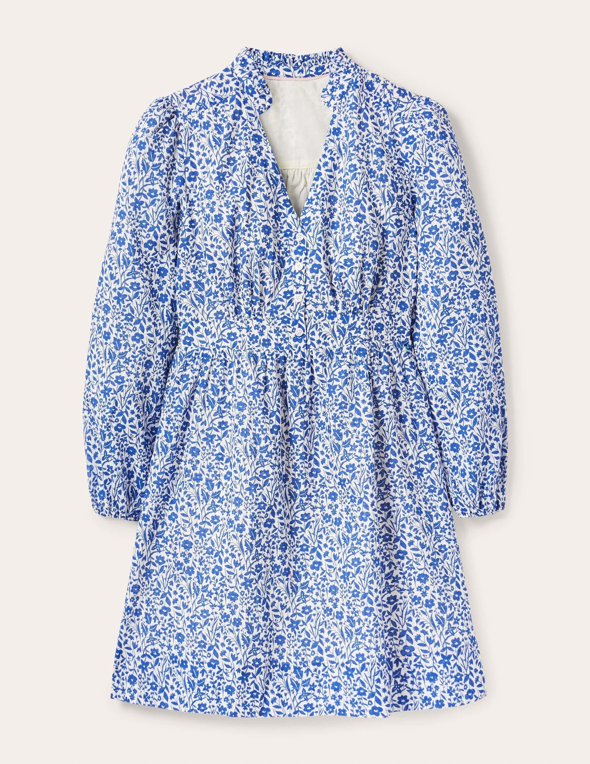 Notch Neck Mini Tea Dress-Ivory, Wildflower Sprig-5