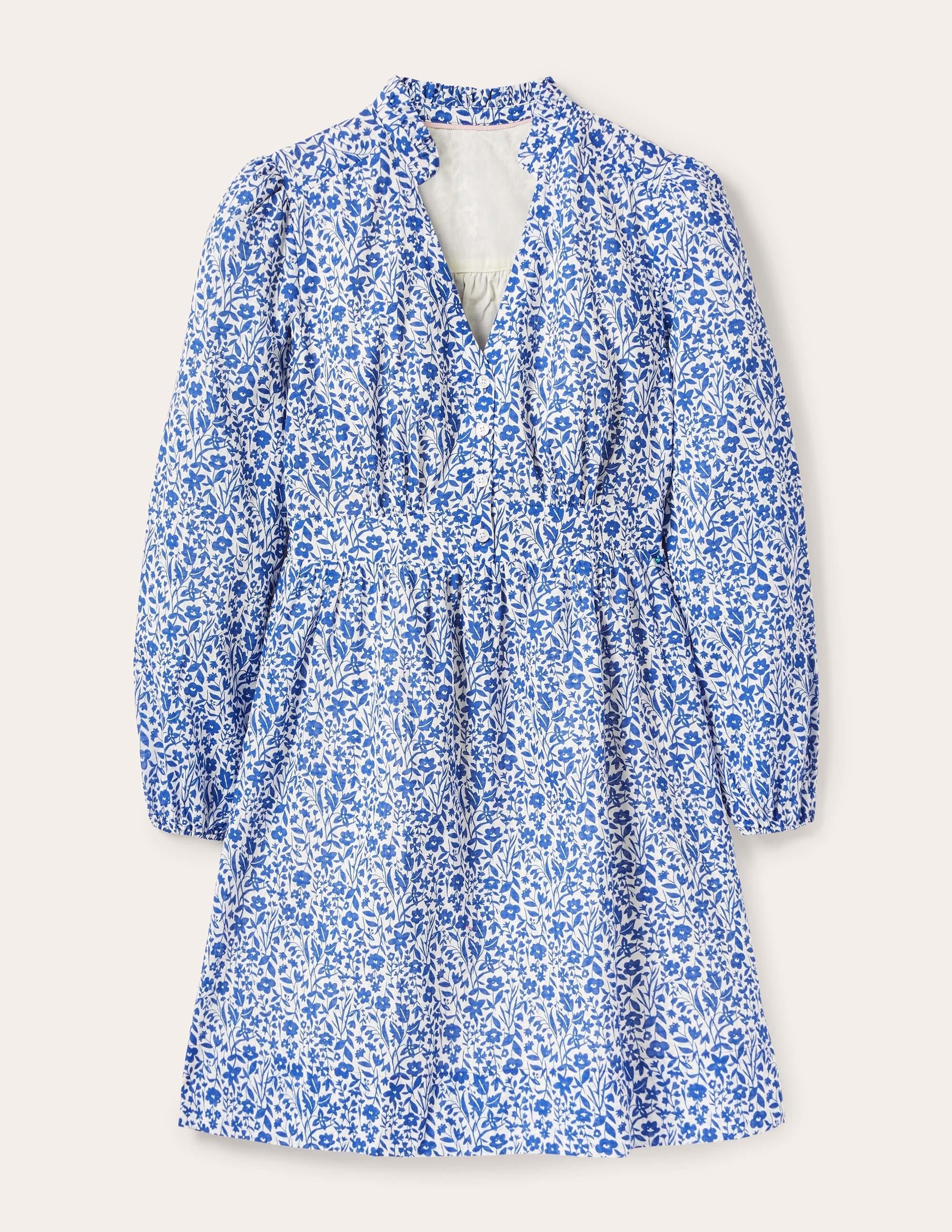 Notch Neck Mini Tea Dress-Ivory, Wildflower Sprig - Image 5