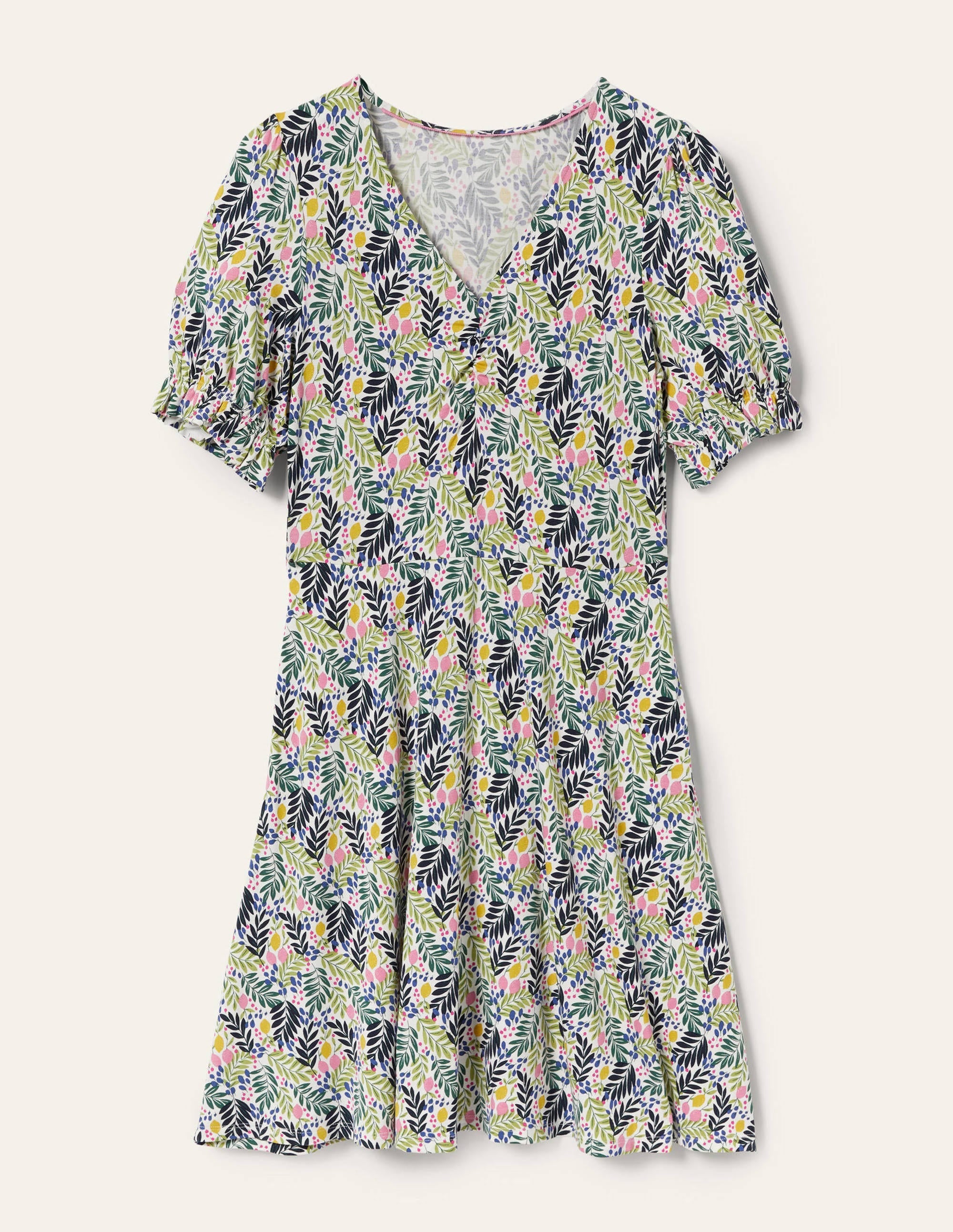 V-Neck Jersey Dress-Multi, Lemon Foliage - Image 4