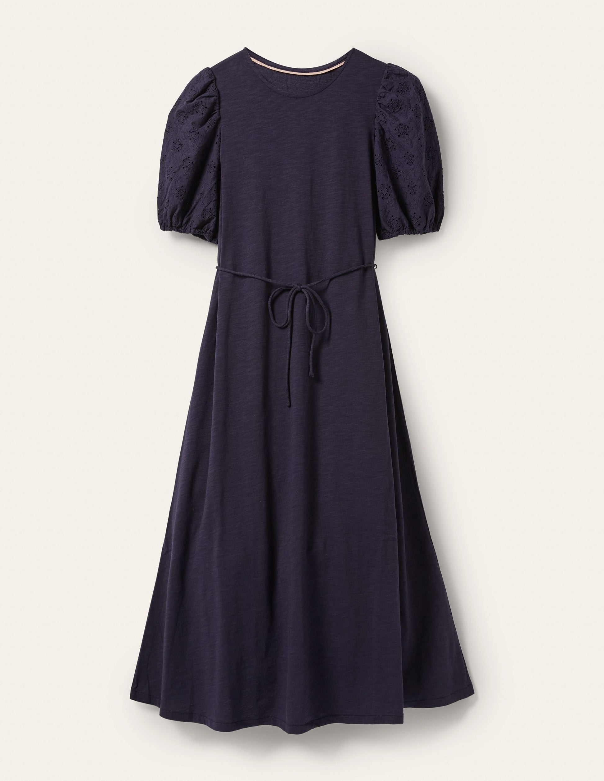 Broderie Mix Jersey Midi Dress-Navy-6
