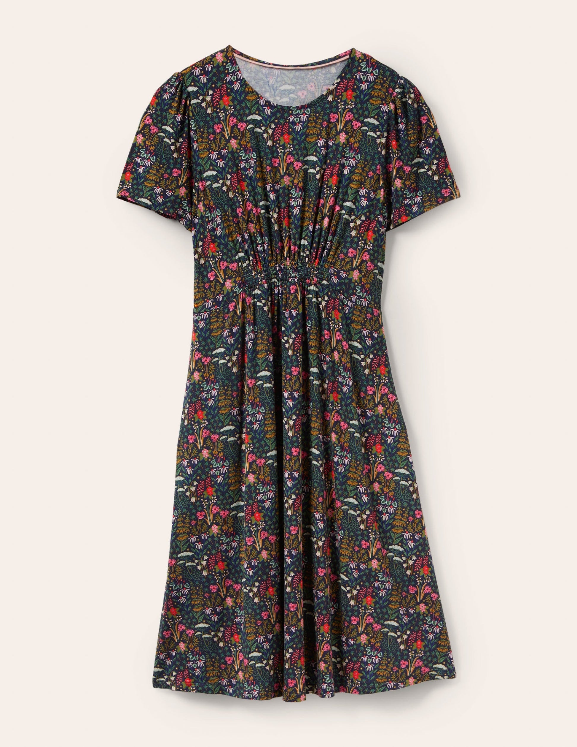 Crew Neck Jersey Dress-French Navy, Wildflower Bloom-5
