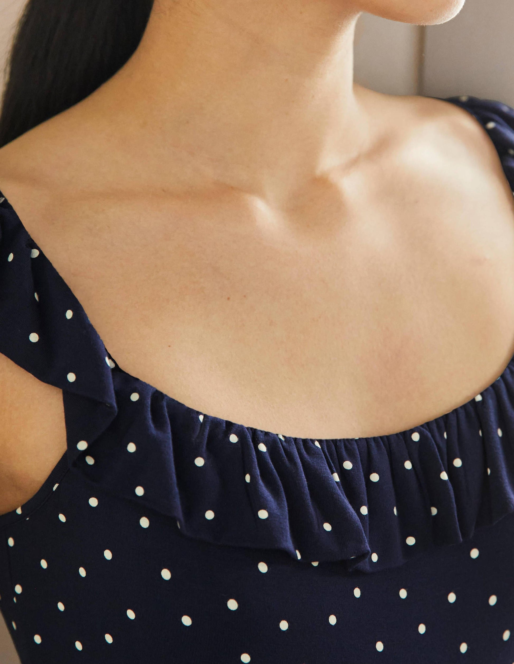 Ruffle Neck Jersey Midi Dress-French Navy, Pin Dot-2