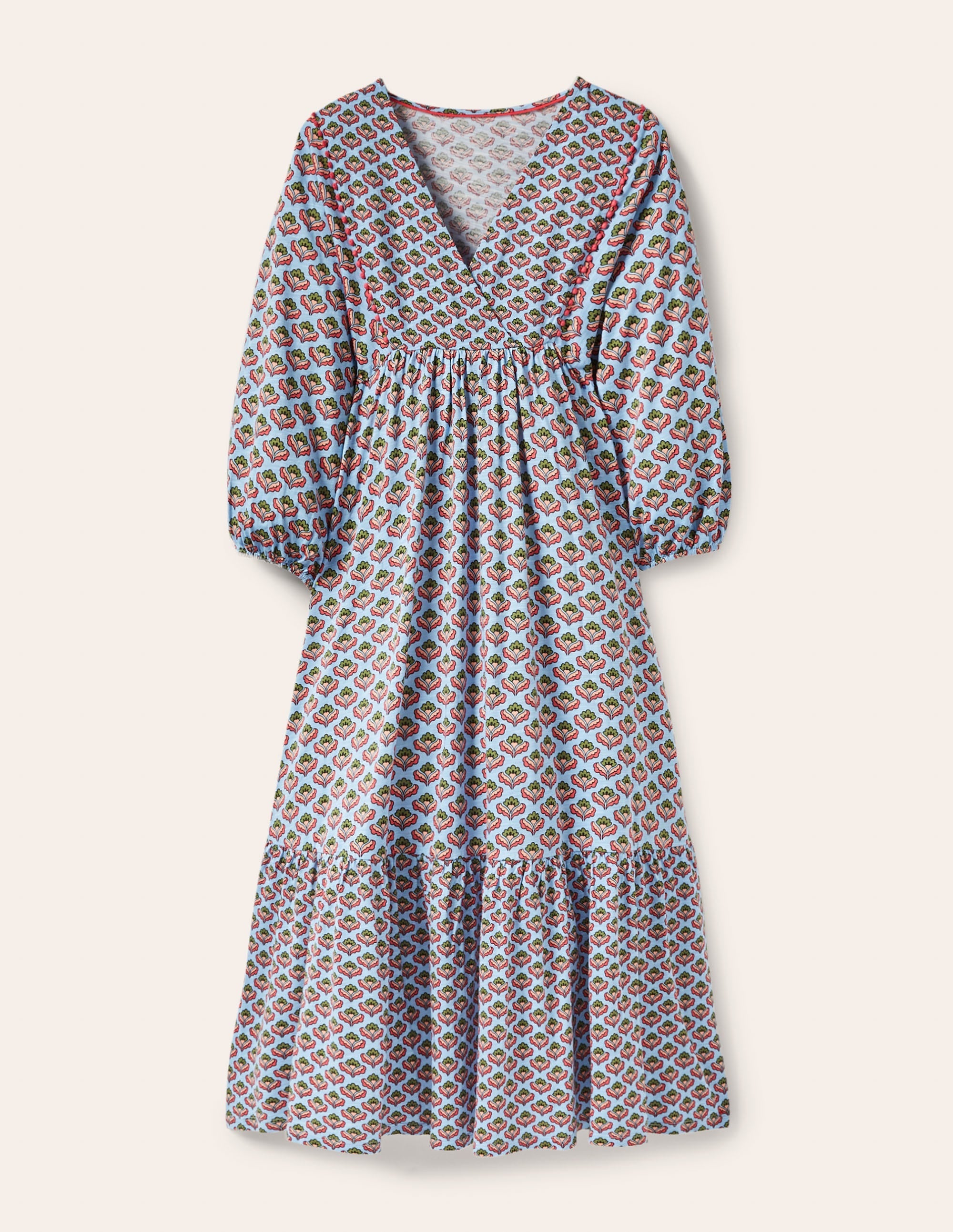 Anita Jersey Midi Dress-Dusty Blue, Oriental Bud - Image 5