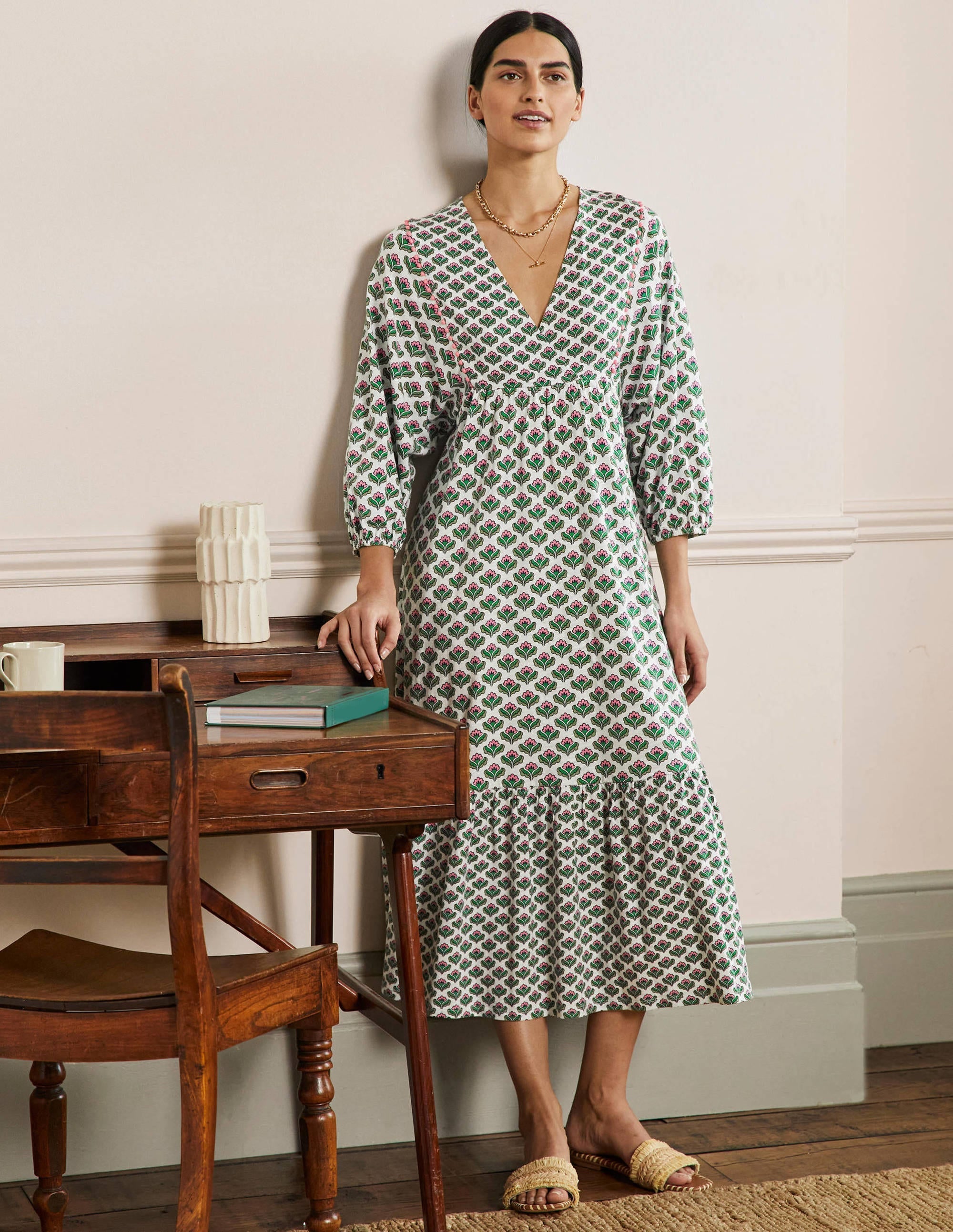 Anita Jersey Midi Dress-Ivy, Oriental Bud - Image 1
