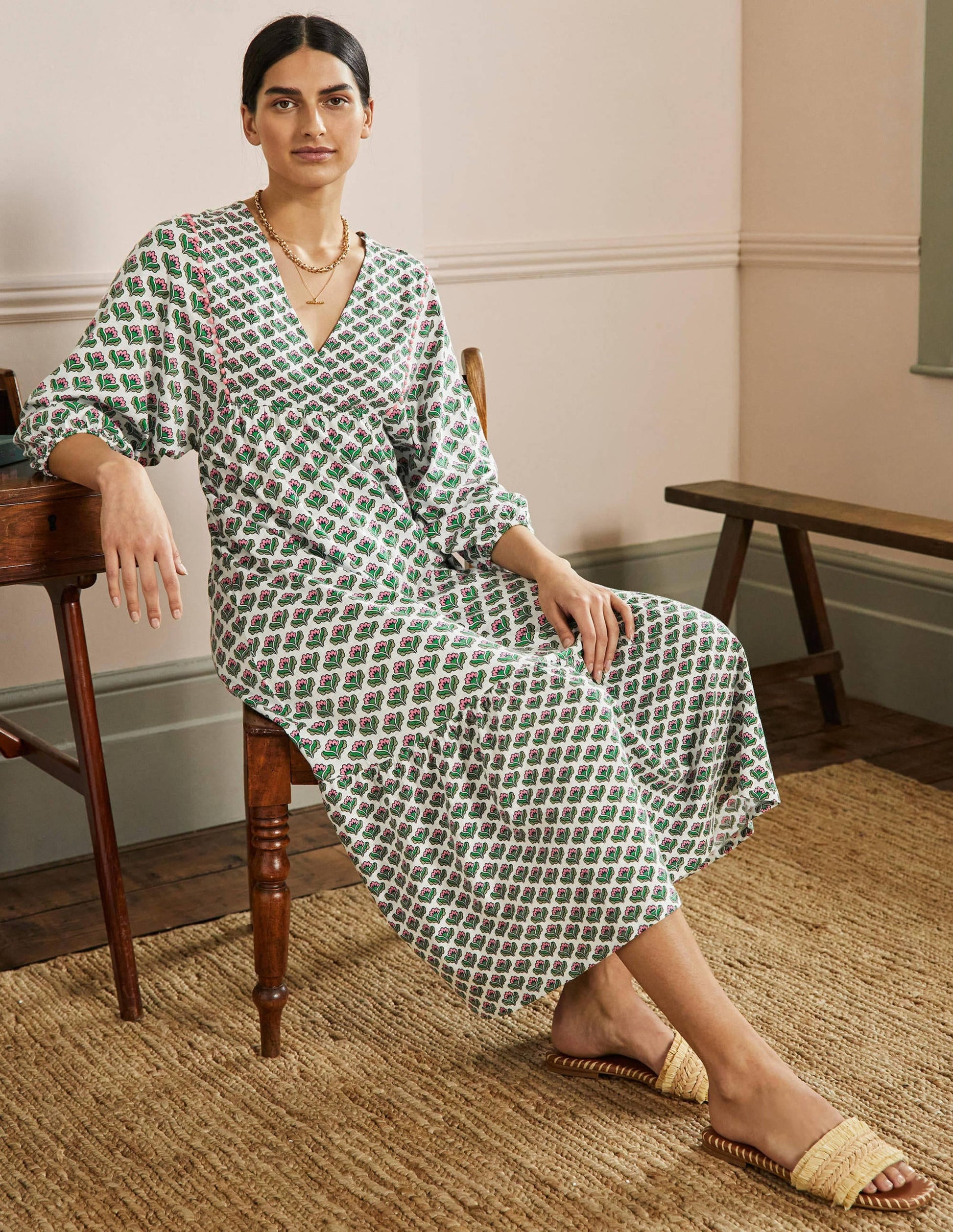 Anita Jersey Midi Dress-Ivy, Oriental Bud-4