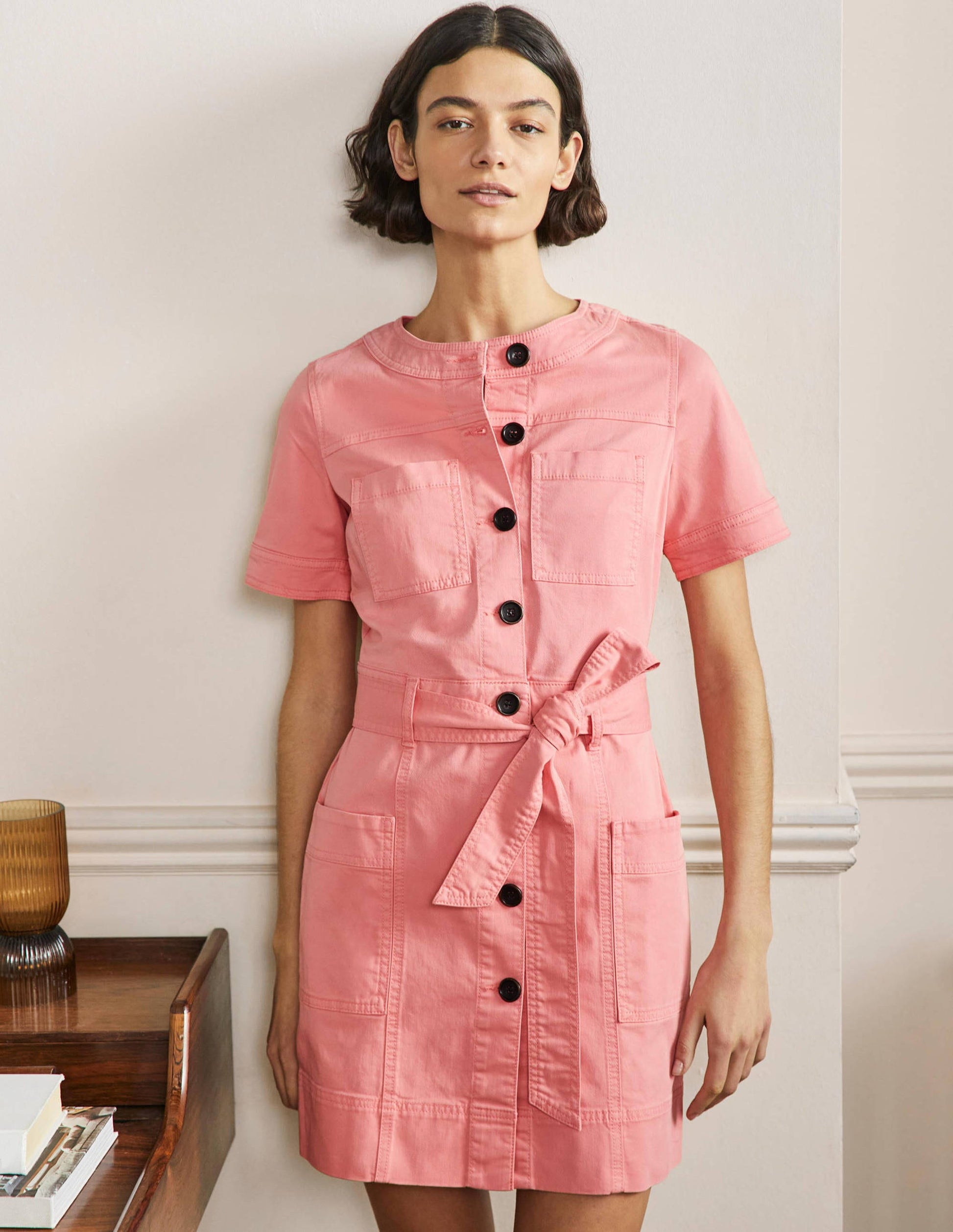 Casual Stitch Detail Dress-Mauve Flower-1