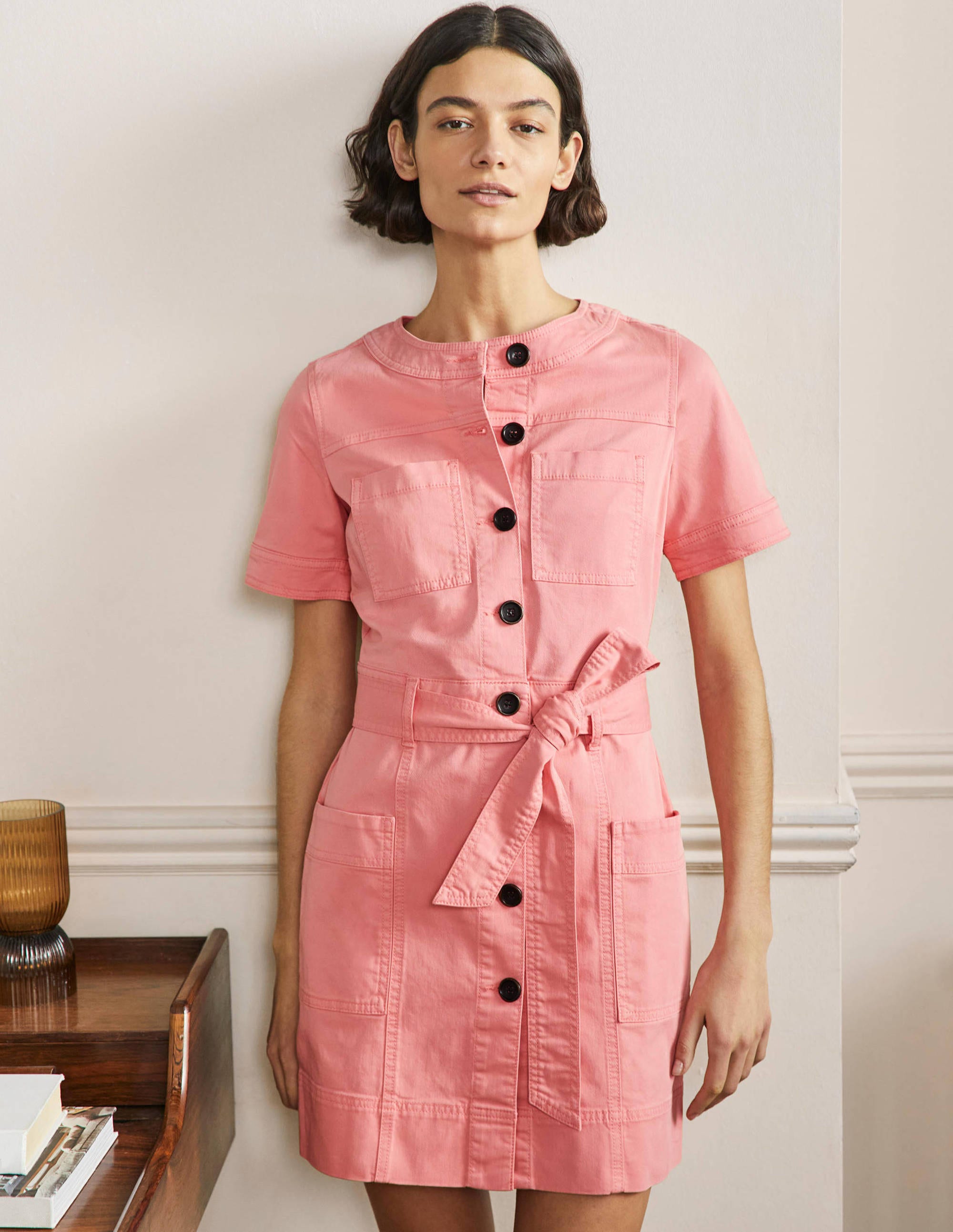 Casual Stitch Detail Dress-Mauve Flower - Image 1