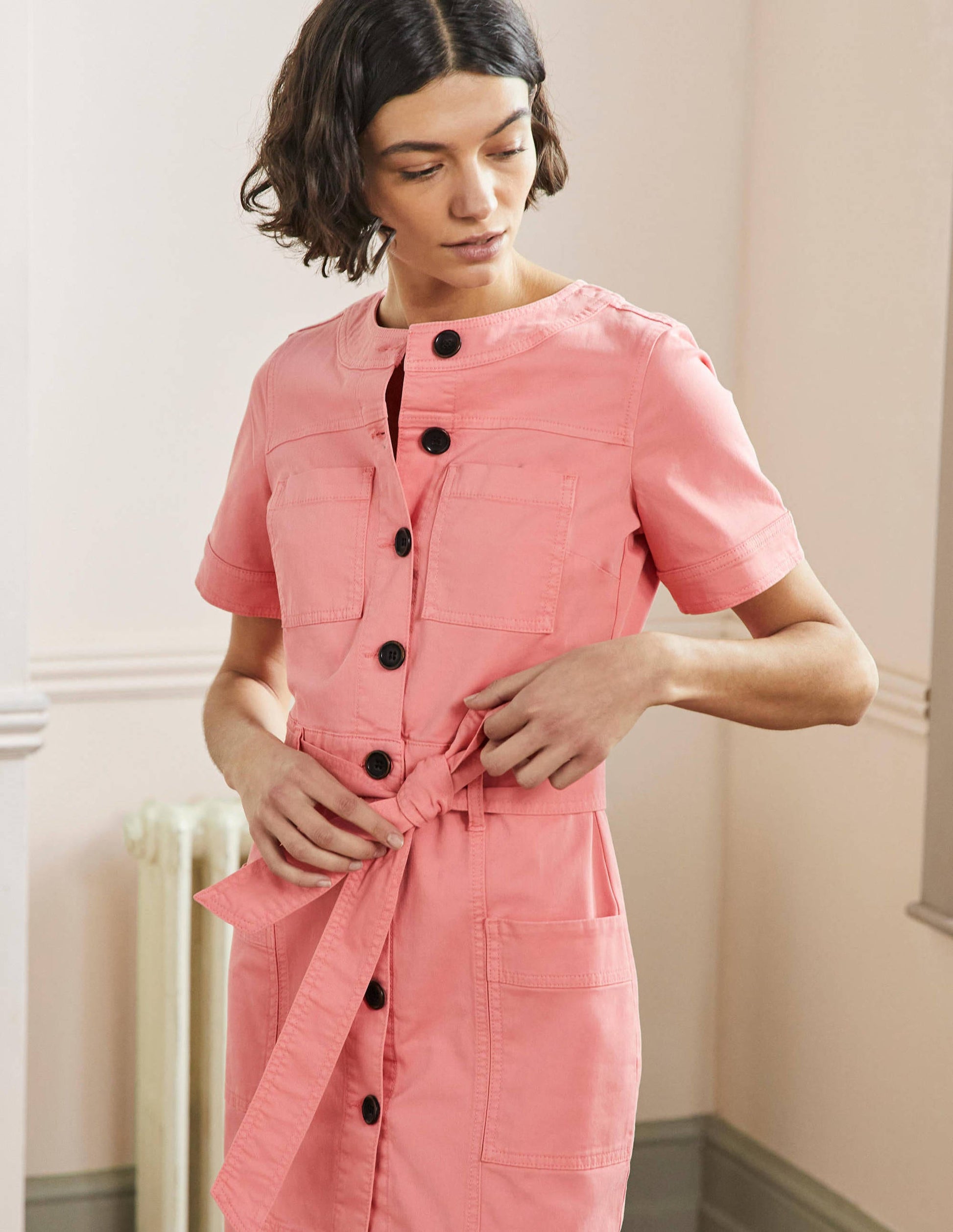 Casual Stitch Detail Dress-Mauve Flower-4