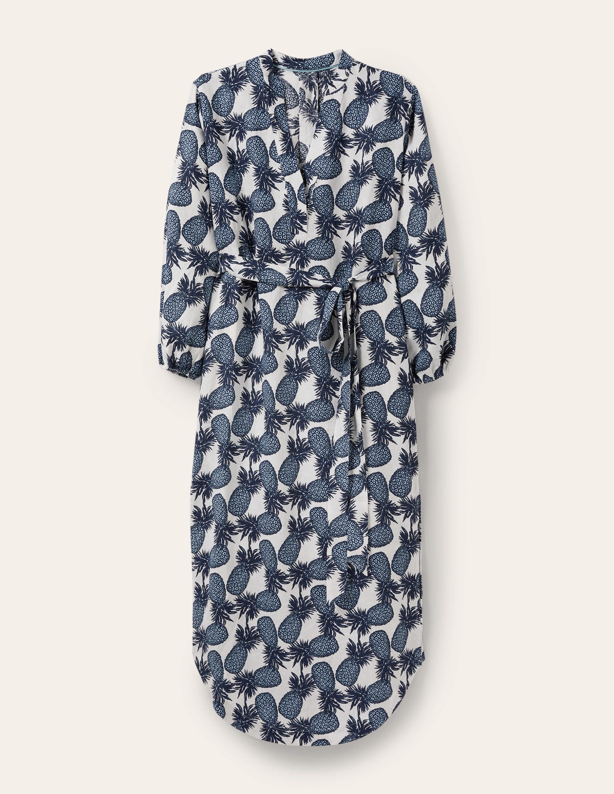 Long Sleeve Linen Maxi Dress-Ivory, Pineapple Cluster - Image 5