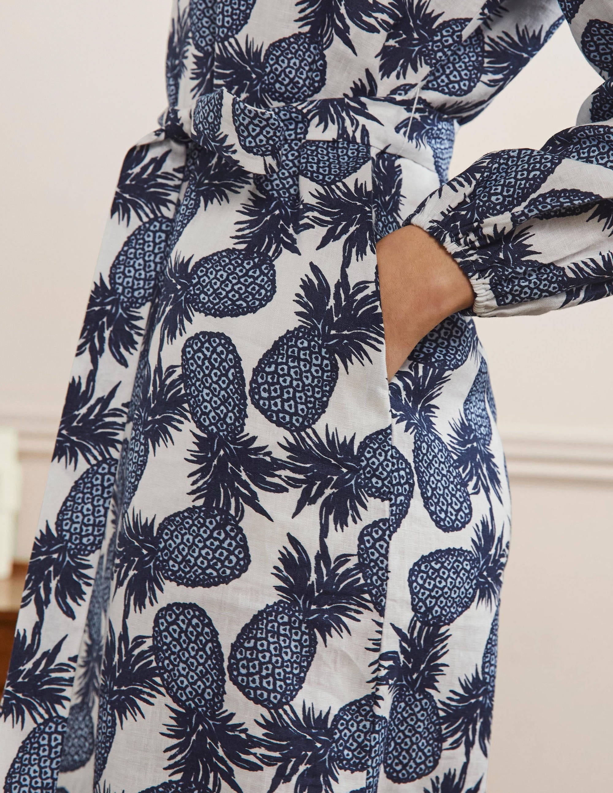 Long Sleeve Linen Maxi Dress-Ivory, Pineapple Cluster - Image 2